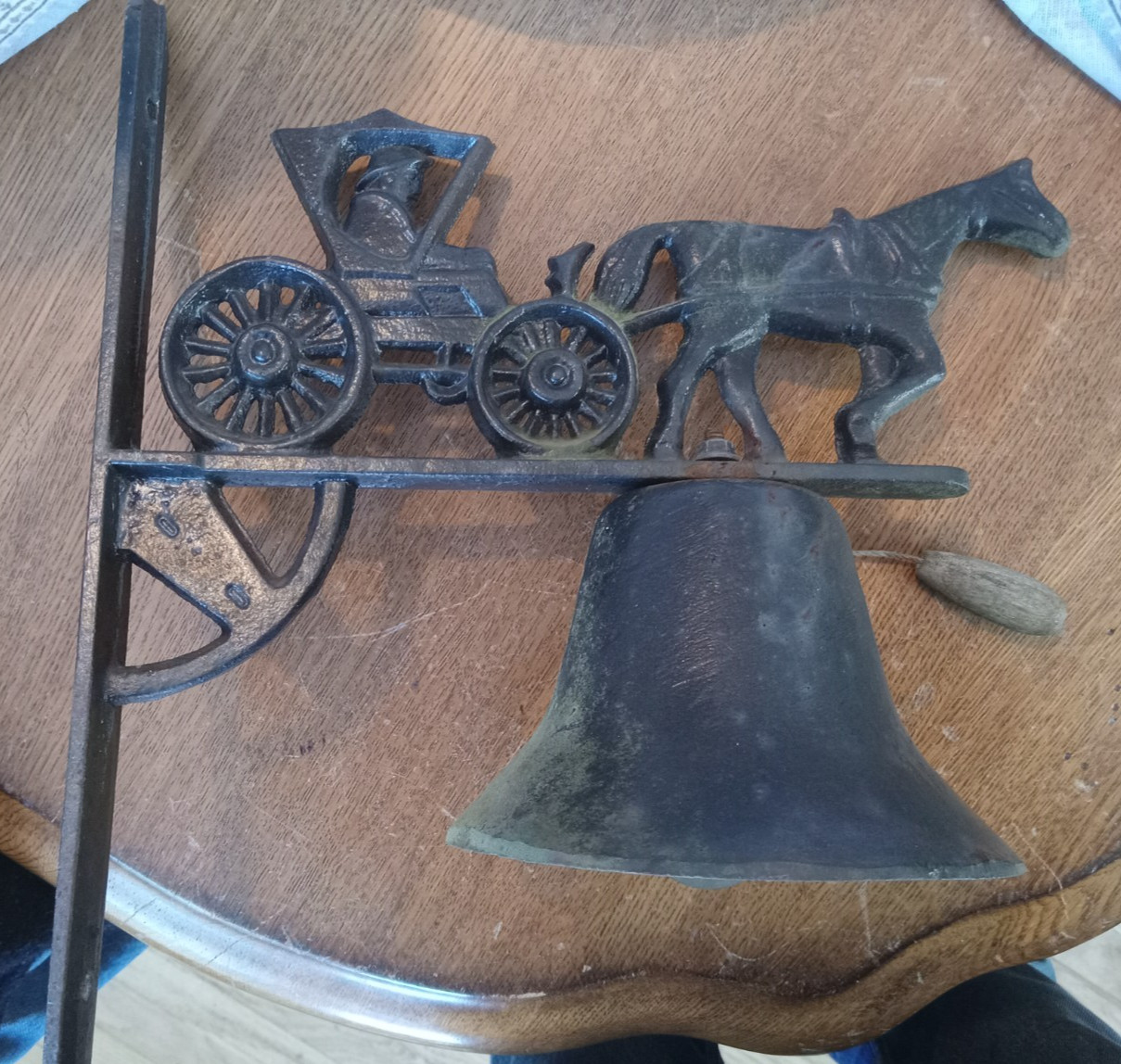 VINTAGE Outdoor BELL Cast Iron Black Wall Amish Horse and Buggy