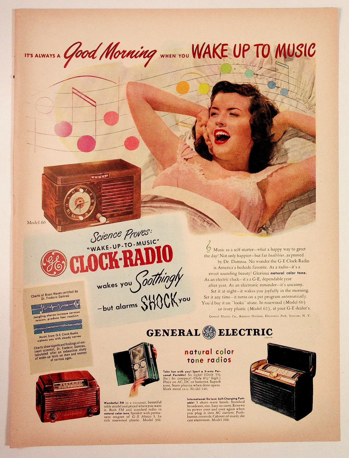 GE Clock-Radio Vintage Magazine Ad 1940s Wake Up Music Syracuse NY Ephemera