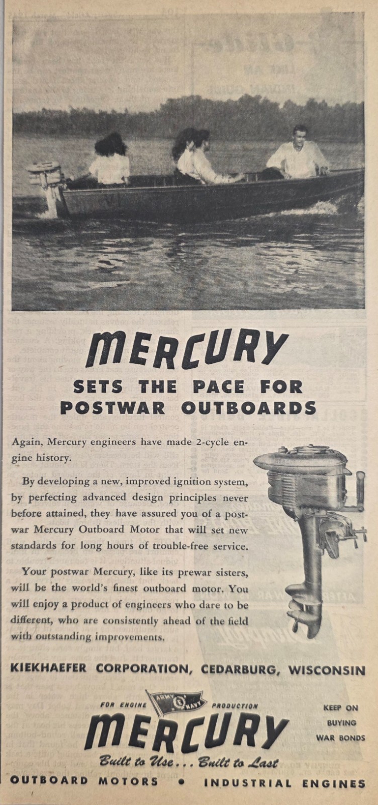 1945 Print Ad Mercury Outboard Motors Sets Pace for Postwar Cedarburg,Wisconsin