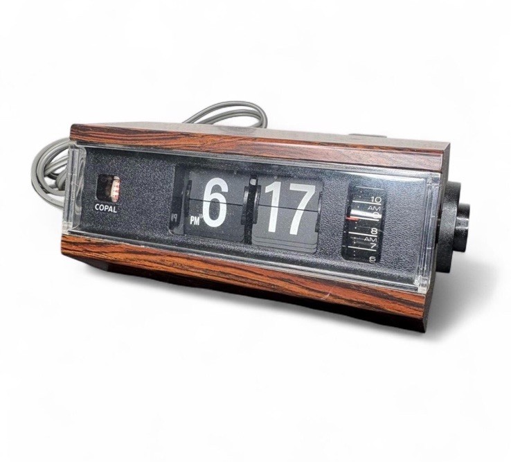 1975 Copal 227 Flip Clock Wood Motif Metal Vintage Made In Japan Not Working