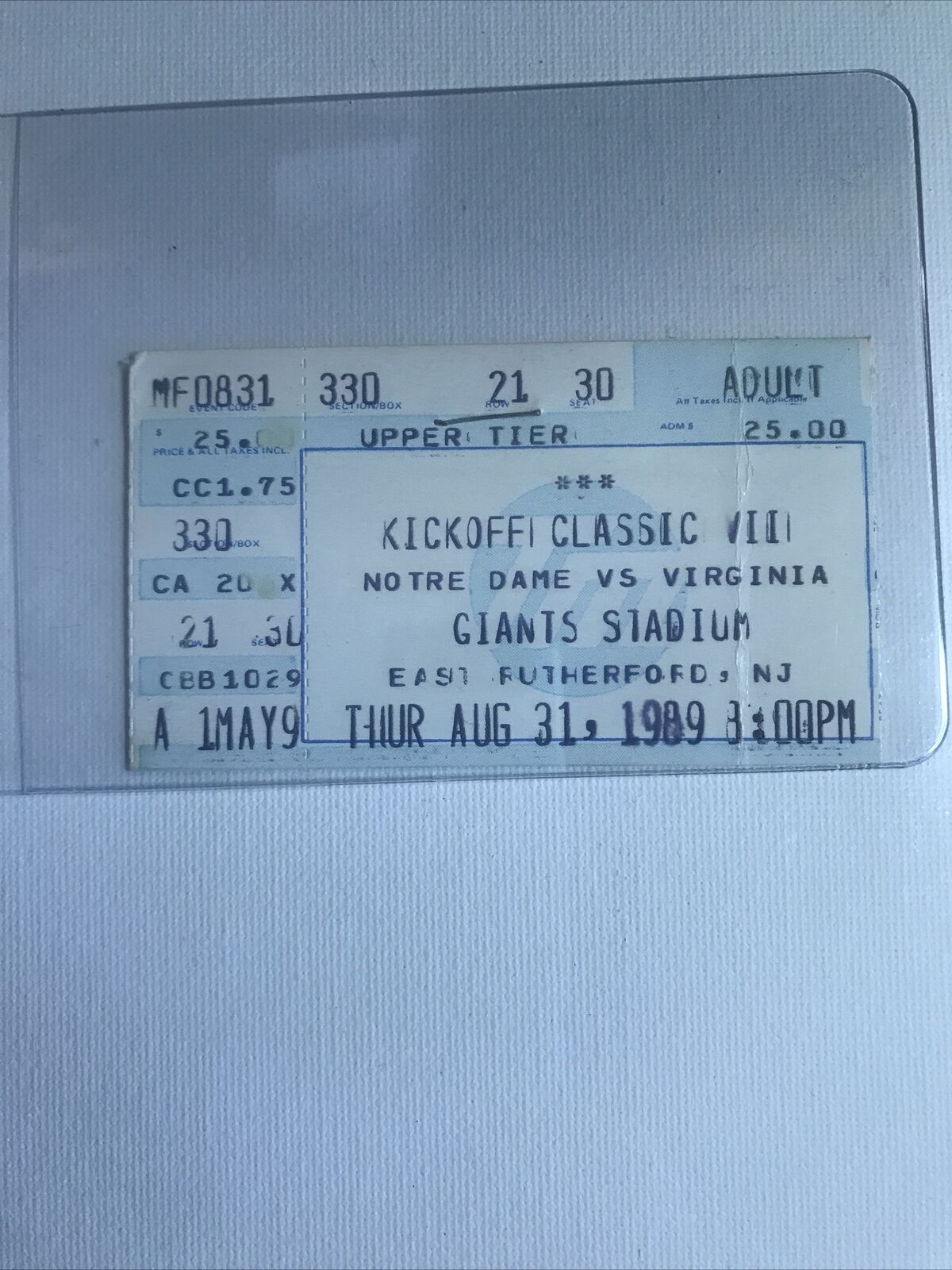 1989 Kick Off Classic VII Notre Dame Bs Virginia Program and Ticket Stub