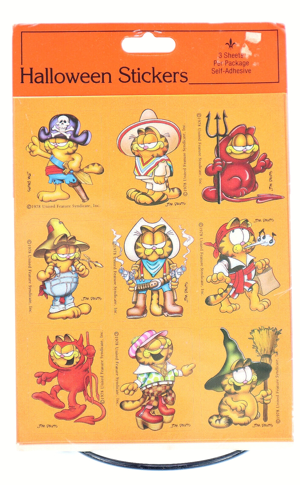 Vtg 1978 Halloween Garfield Jim Davis Stickers Gibson Greetings USA NEW SEALED