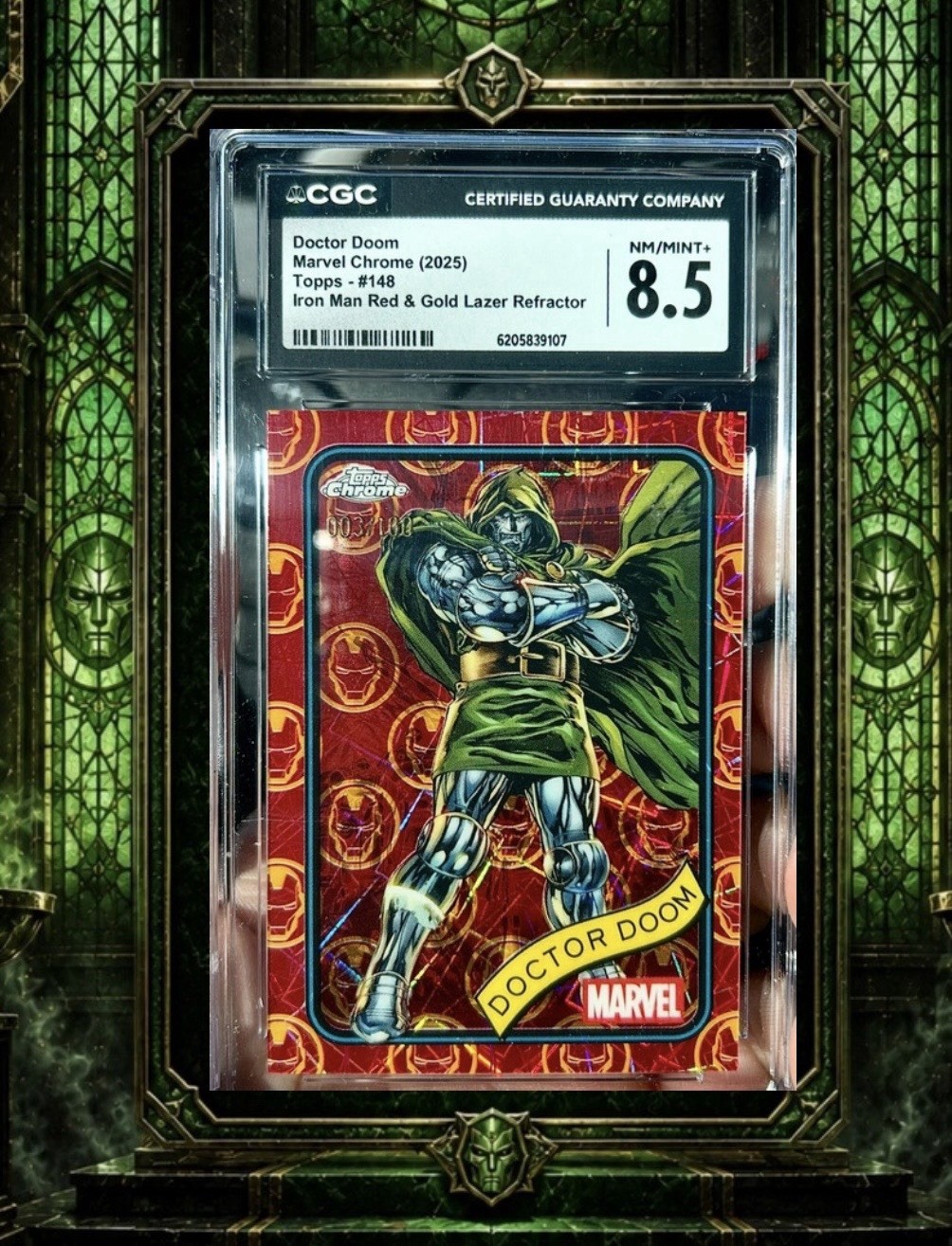 Topps 2025 Marvel Chrome #148 Doctor Doom/Iron Man Red Gold Lazer CGC 8.5