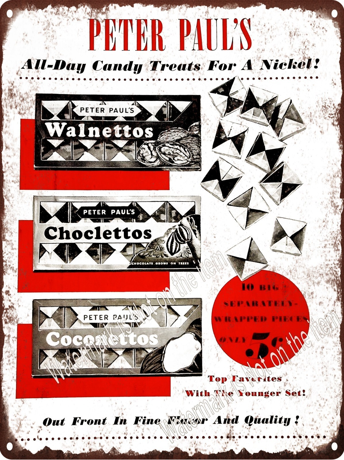 Peter Paul\'s Walnettos Choclettos Coconettos Bar Candy Metal Sign 9x12\