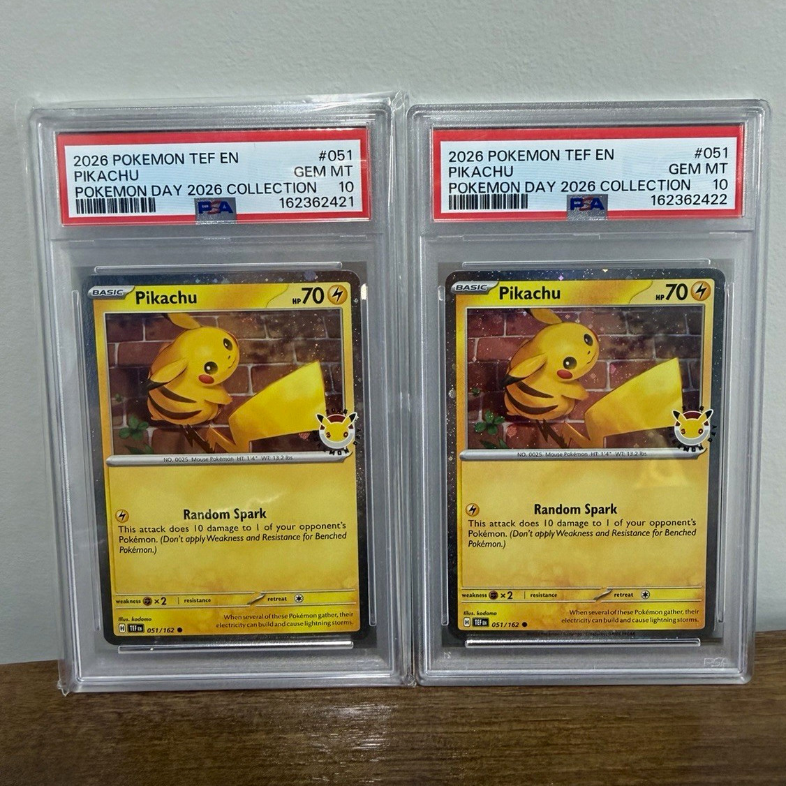 PSA 10 Pikachu 051/162 Pokemon Day 2026 Collection EN Lot 2 Certs 162362421/22