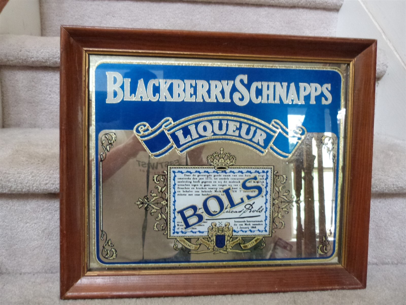VINTAGE BOLS Blackberry Schnapps Liquor Mirrored Sign Bar Pub 18 1/4\