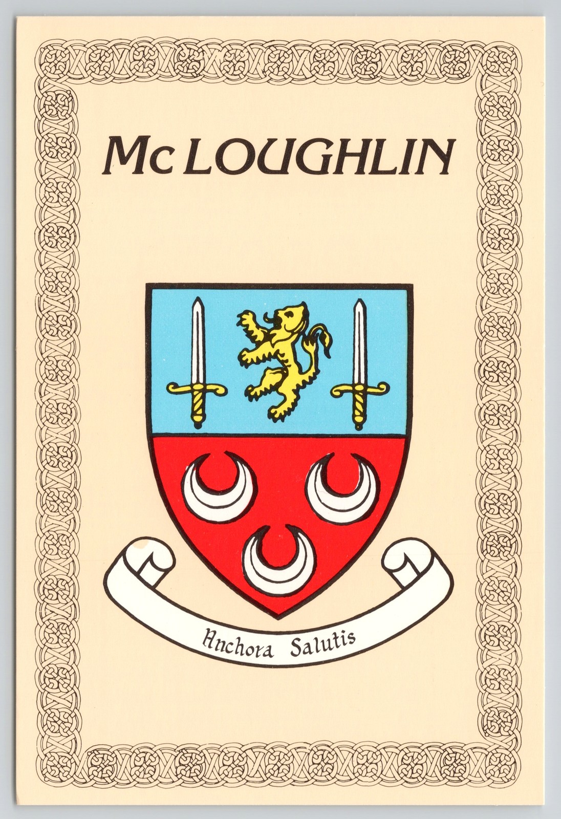 McLoughlin Family Coat of Arms Crest Genealogy Ireland Postcard
