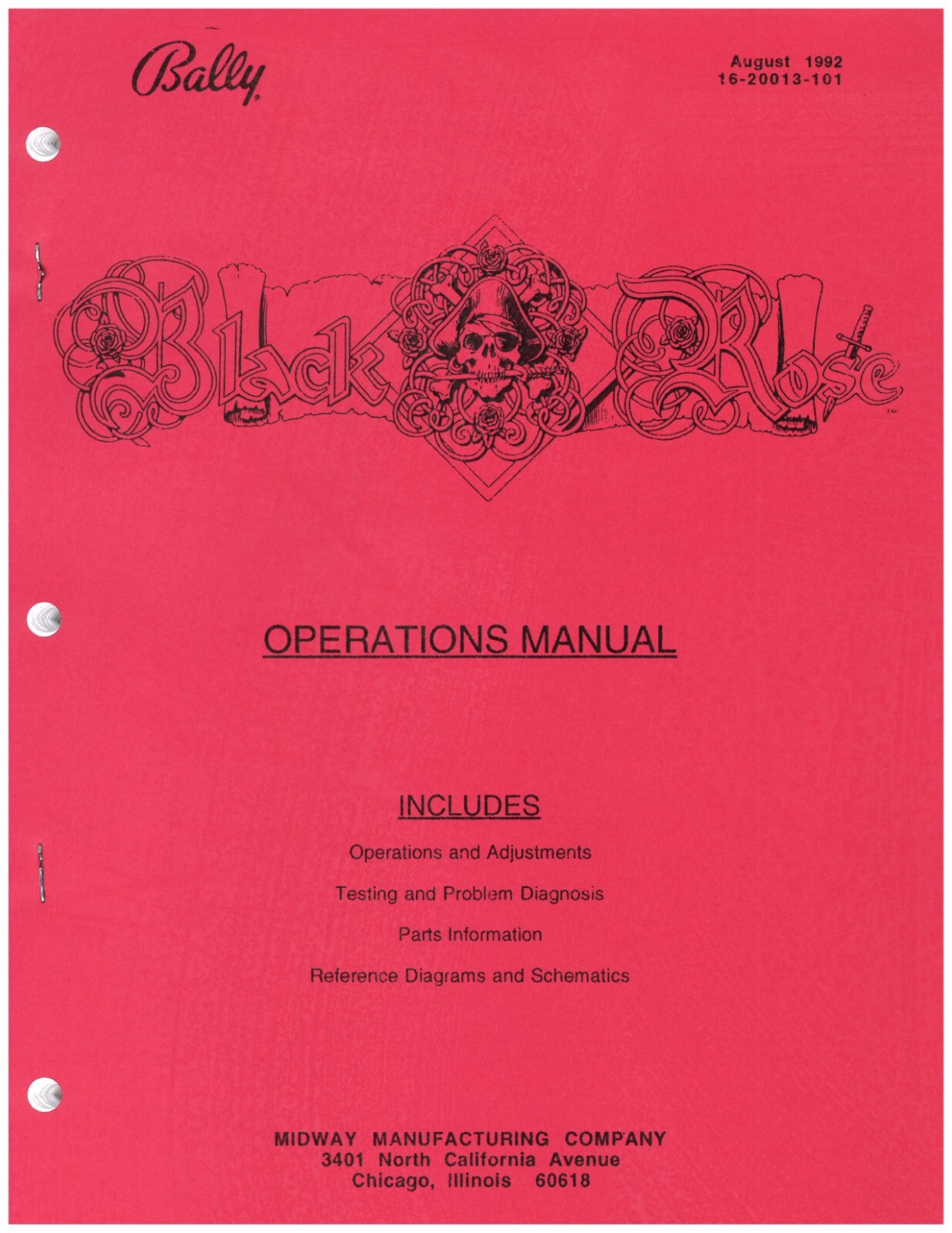 Bally BLACK ROSE  Pinball Machine Manual 142 Pages BRAND NEW