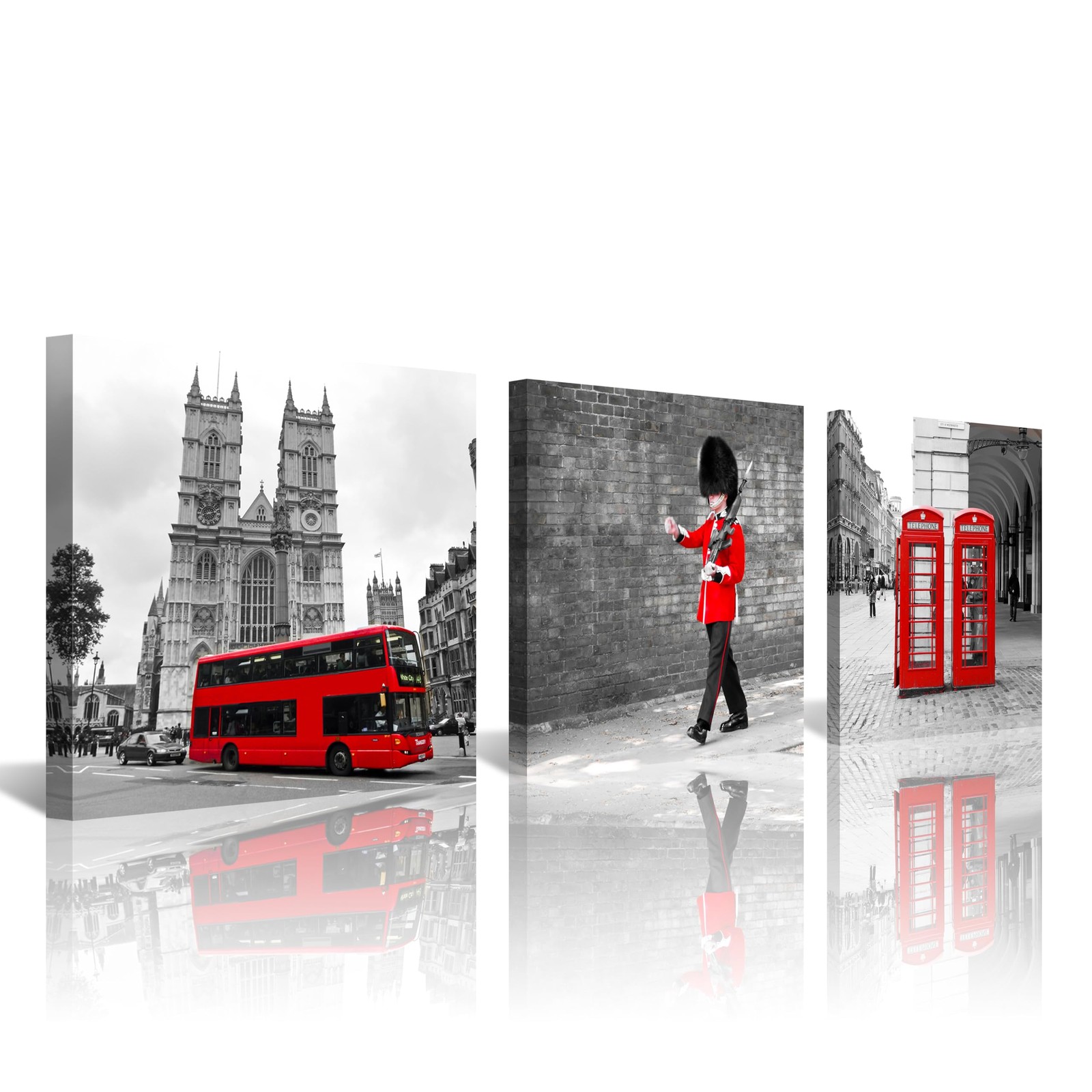 Nan Wind 3 Pcs Modern Giclee Canvas Prints London Black And White Red Bus Union