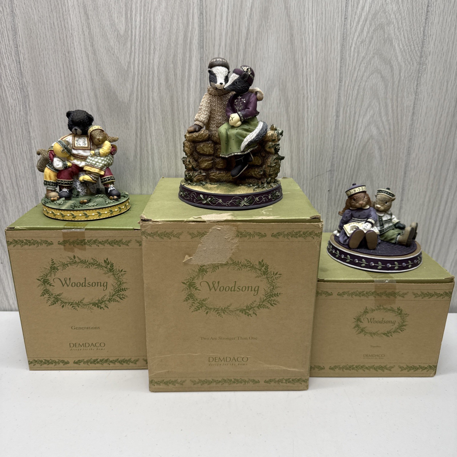 Vintage Lot of 3 Woodsong Demdaco Figurines With Boxes Vintage Lot of 3 Woodsong Demdaco Figurines With Boxes