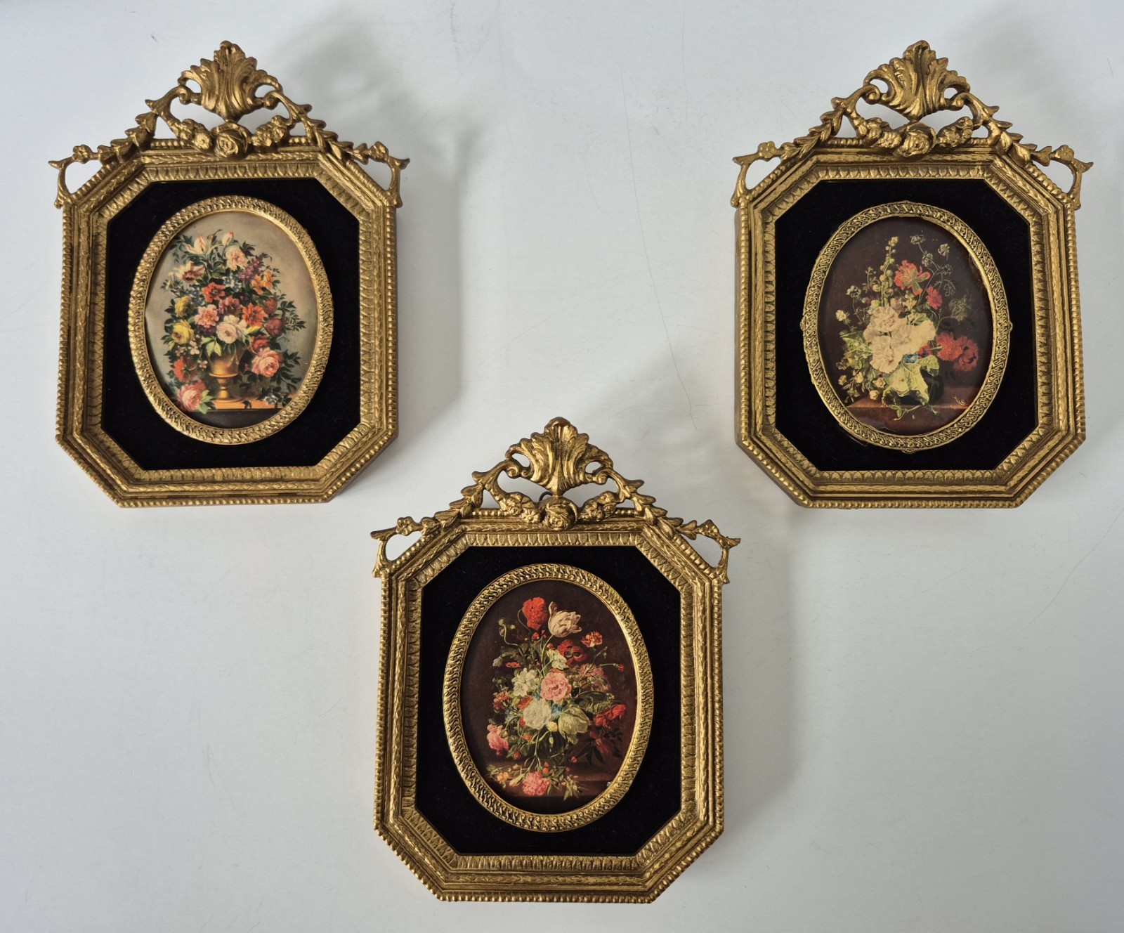 Set Of 3 lllinois Moulding Co. Framed Floral Prints Vintage 1960s 