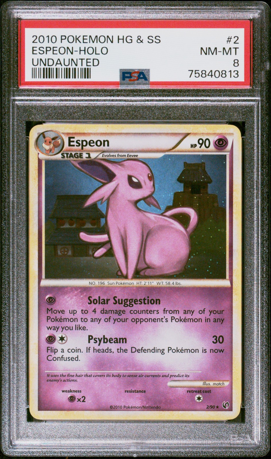 Espeon Holo 2/123 Heartgold & Soulsilver Undaunted Pokemon PSA 8 Nm-Mt