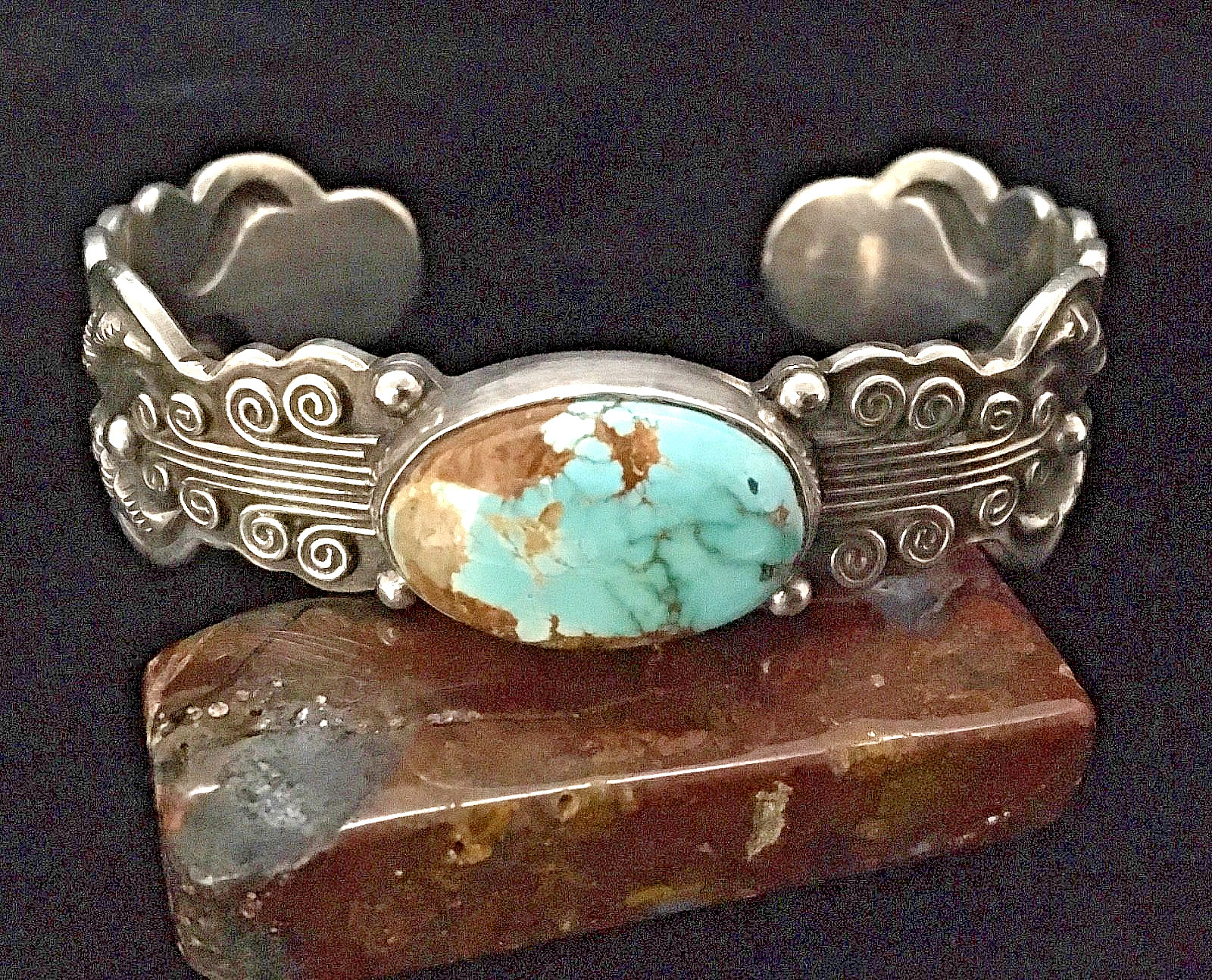 Vintage Navajo VBT Native American Sterling Silver Turquoise Cuff, 60g, 6.75\