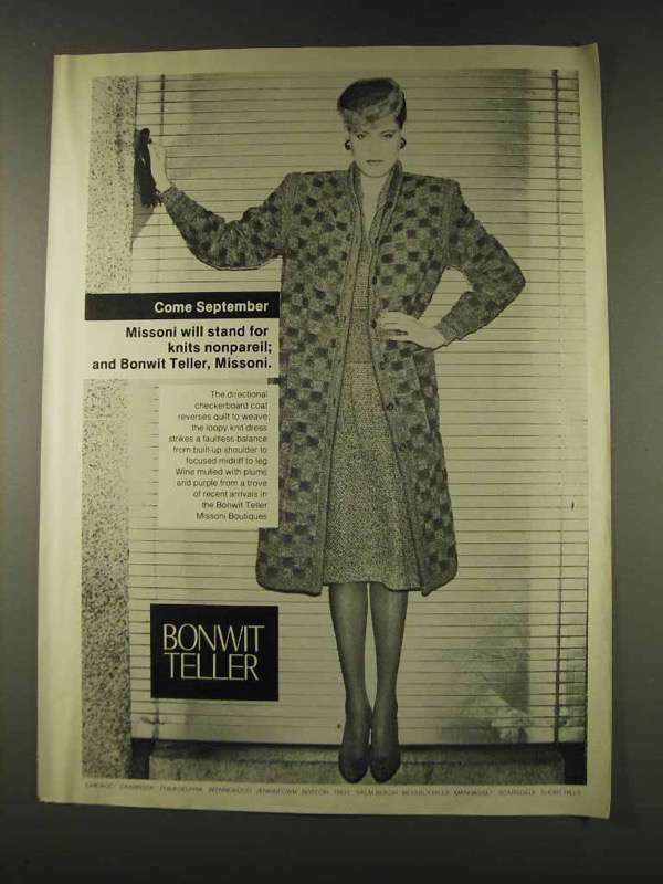 1979 Missoni Checkerboard Coat & Loopy Knit Dress Ad