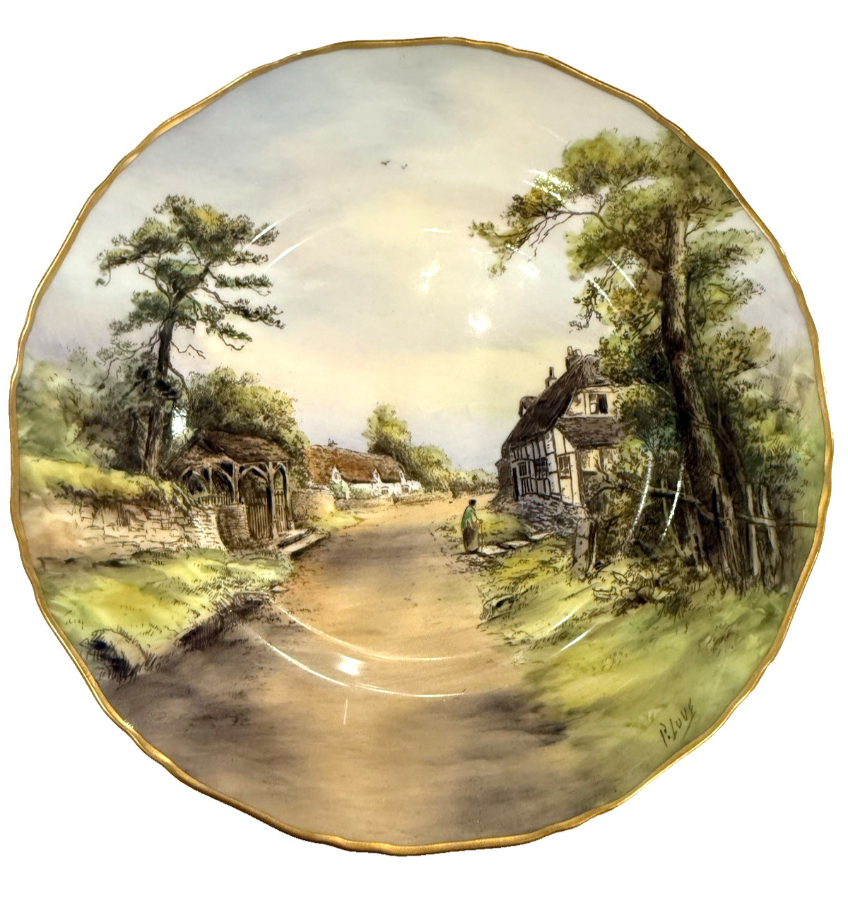 Pristine 1952 Royal Worcester Welford on Avon Plate Signed P. Love 10.5\