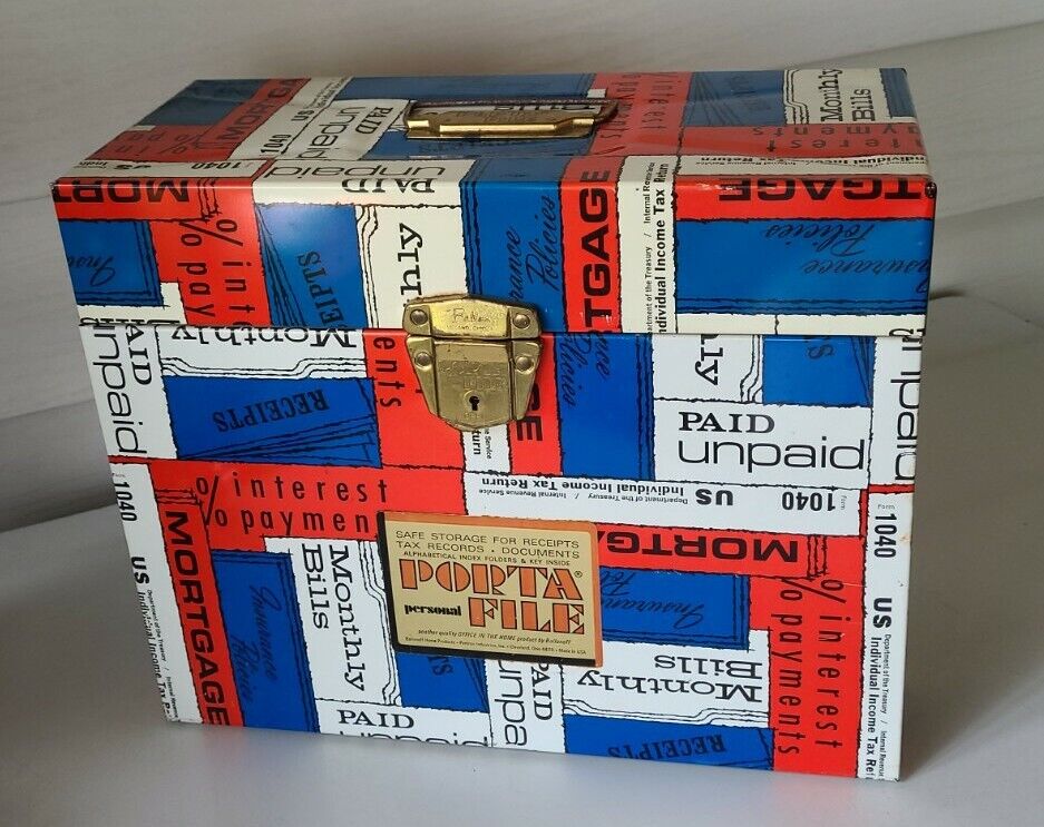 Vtg Mod Porta-File Metal Ballonoff Storage Box Rare Pattern Mondrian 