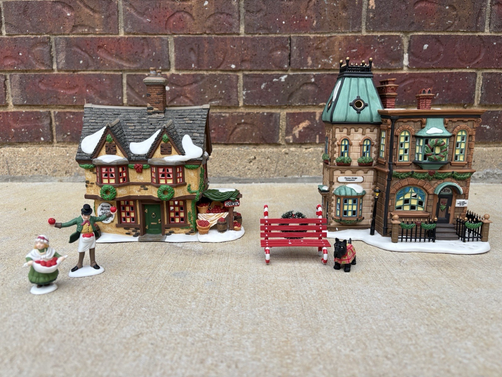 Vintage 1997-98 Dept 56 Dickens Lot 3 Spice Merchant Mudge Timepieces Cane Bench