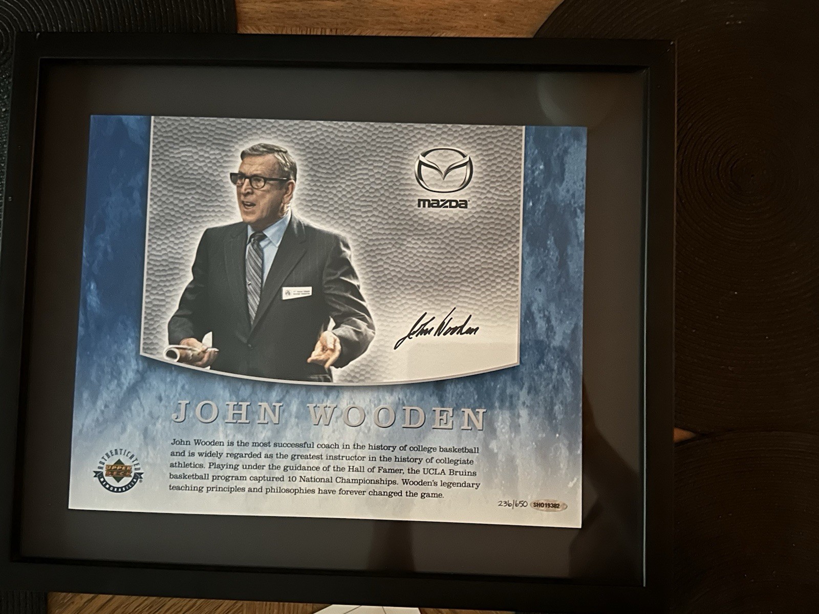 2006 Upper Deck John Wooden Autograph Mazda Framed 15x18in. Authenticated UCLA