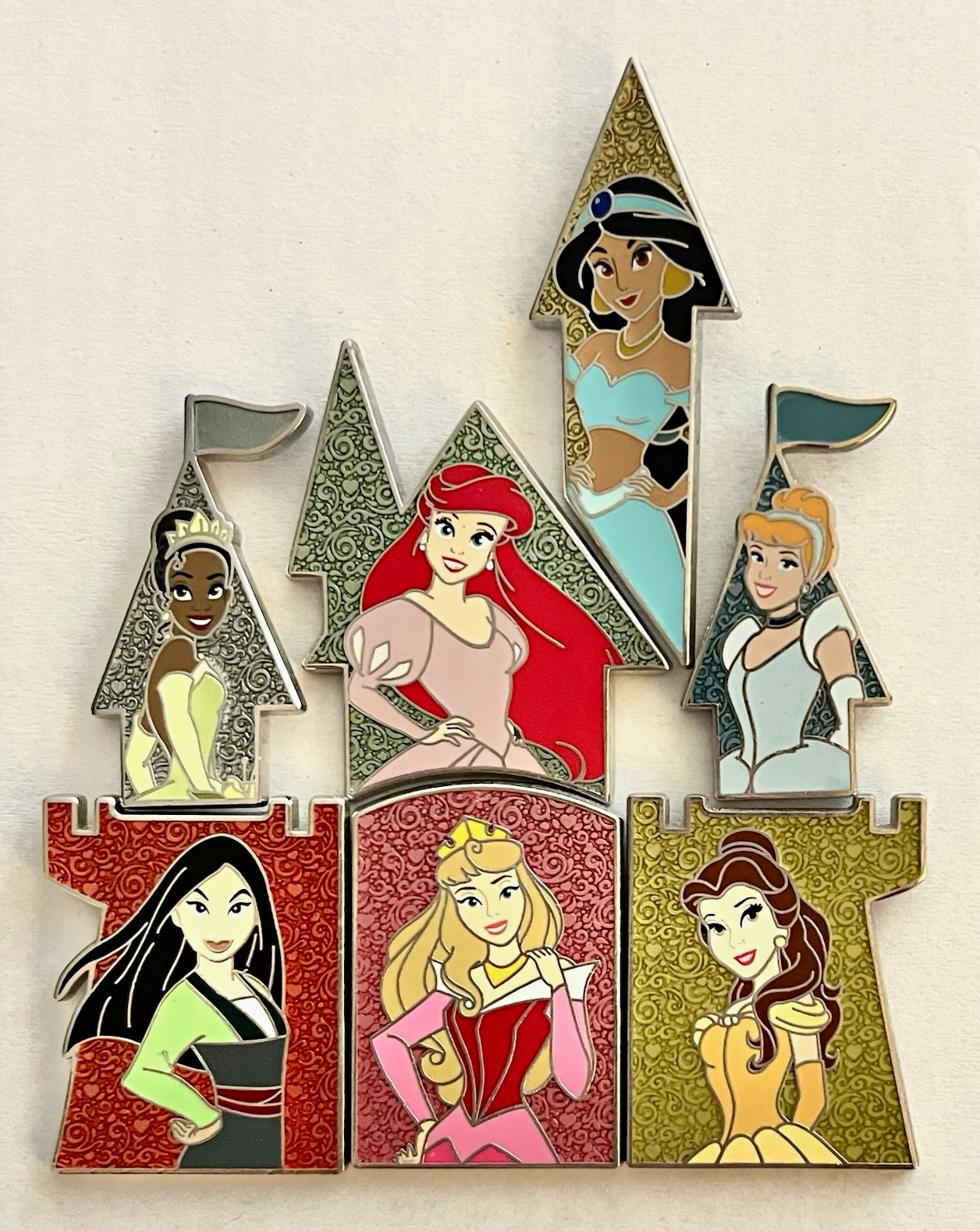 2022 Disney Princess Castle Puzzle 7 Pin Set Belle Ariel Mulan Tiana Aurora… 2022 Disney Princess Castle Puzzle 7 Pin Set Belle Ariel Mulan Tiana Aurora…