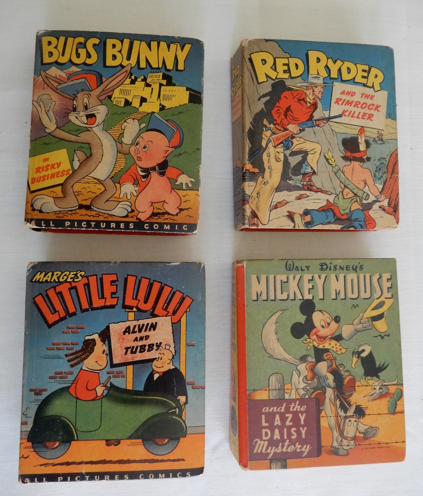 4 Better Little Books 1947-48, Red Ryder, Mickey Mouse, Little Lulu, Bugs Bunny 