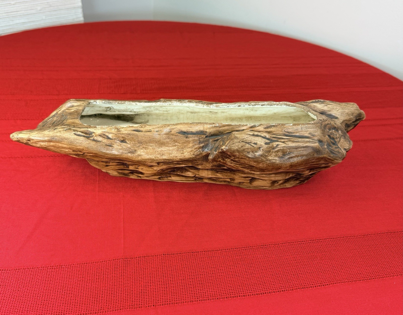 Vtg MCM Ceramic Faux Bois Wood Log Planter USA 523 Driftwood Centerpiece