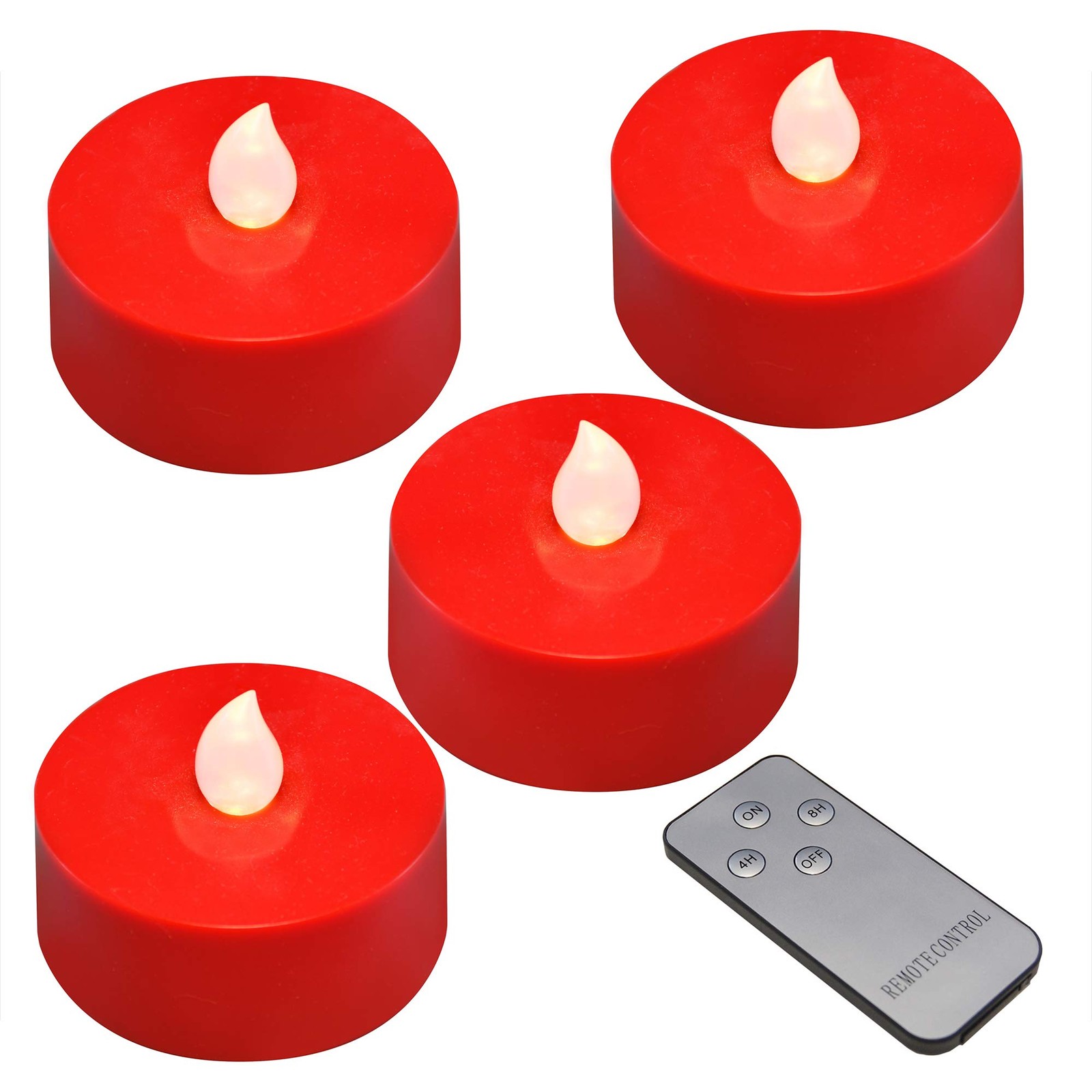 LumaBase Extra Large Battery Tea Lights with Remote Control Red Set of 4