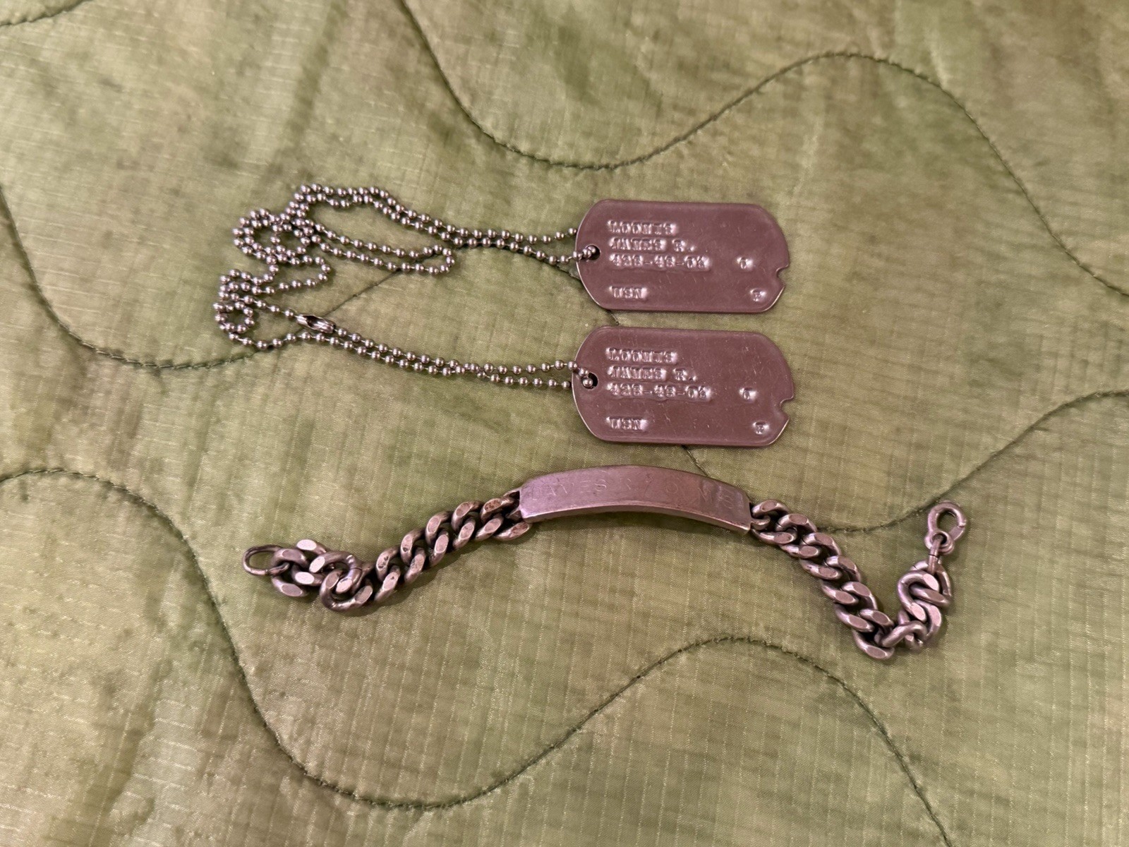Vintage US Navy Sterling ELCO ID Bracelet w Dog Tags Grouping - 1950s Korean War