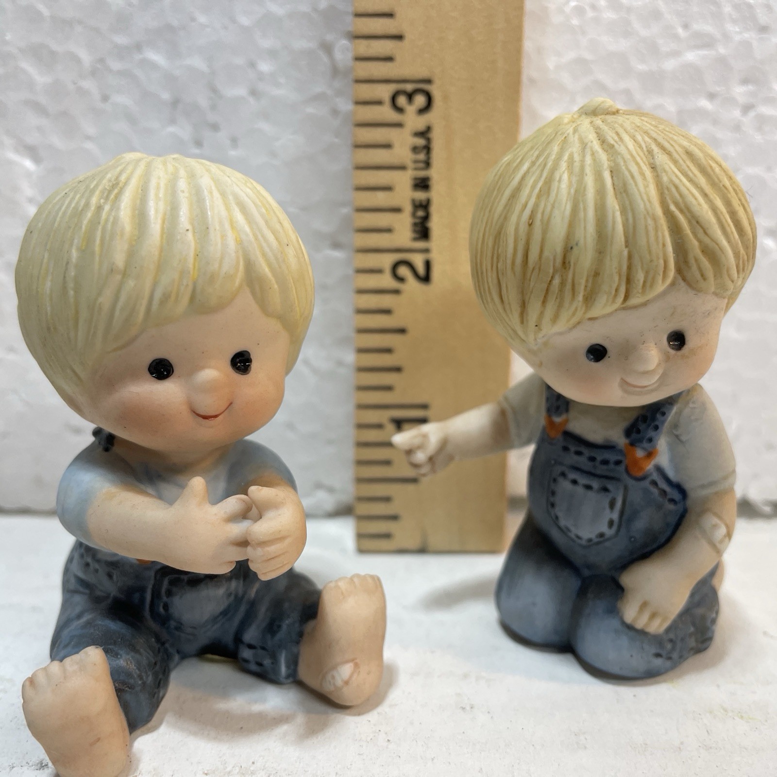 Vintage ENESCO Country Cousins Boys Playing Wearing Overalls