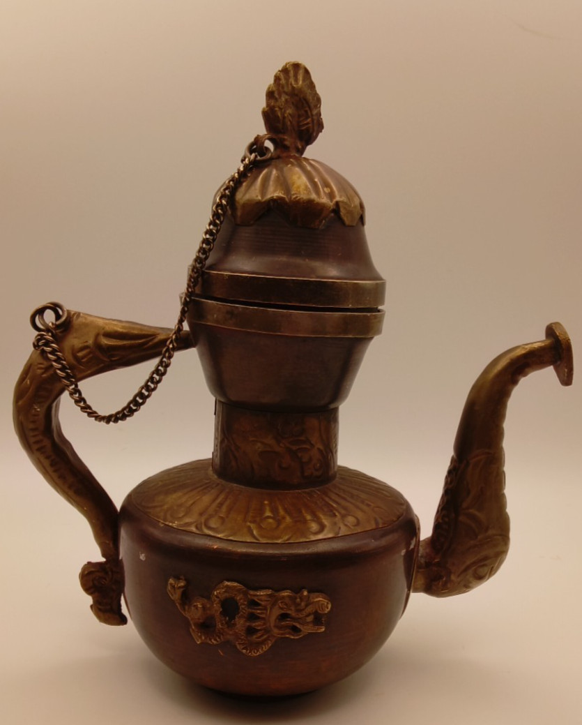 Vintage Tibetan Metal Dragon Teapot/Ceremonial Ritual Water Ewer Folk Art 6.5\