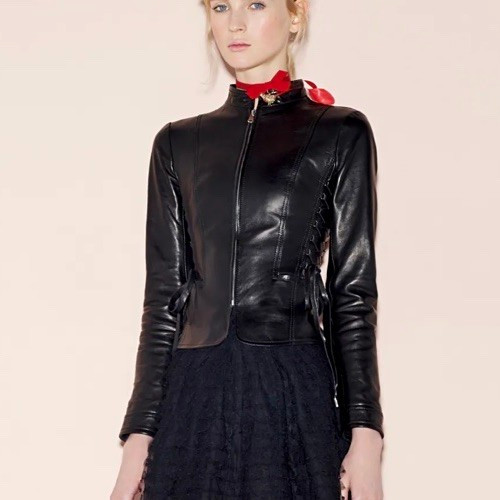 RED VALENTINO Women’s Black Calfskin Leather Biker Jacket Full Zip XS
