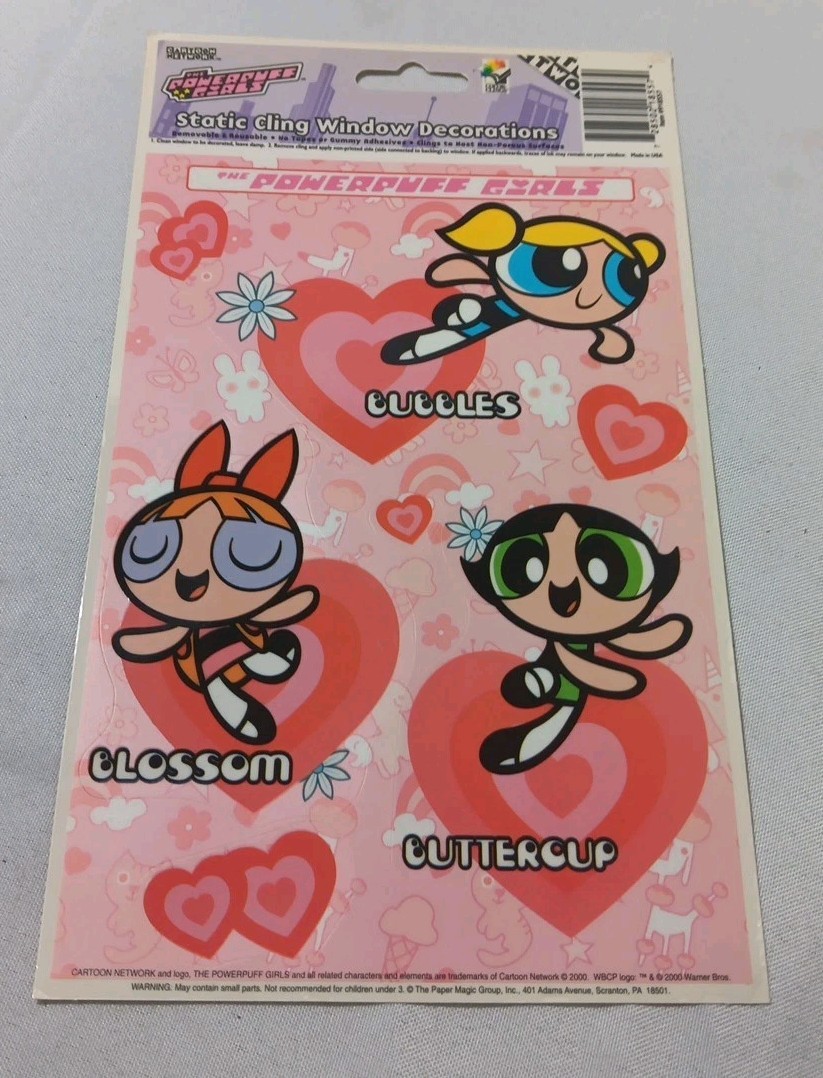 Vtg THE POWERPUFF GIRLS WINDOW CLINGS Cartoon Network 2000, NOS Decorations