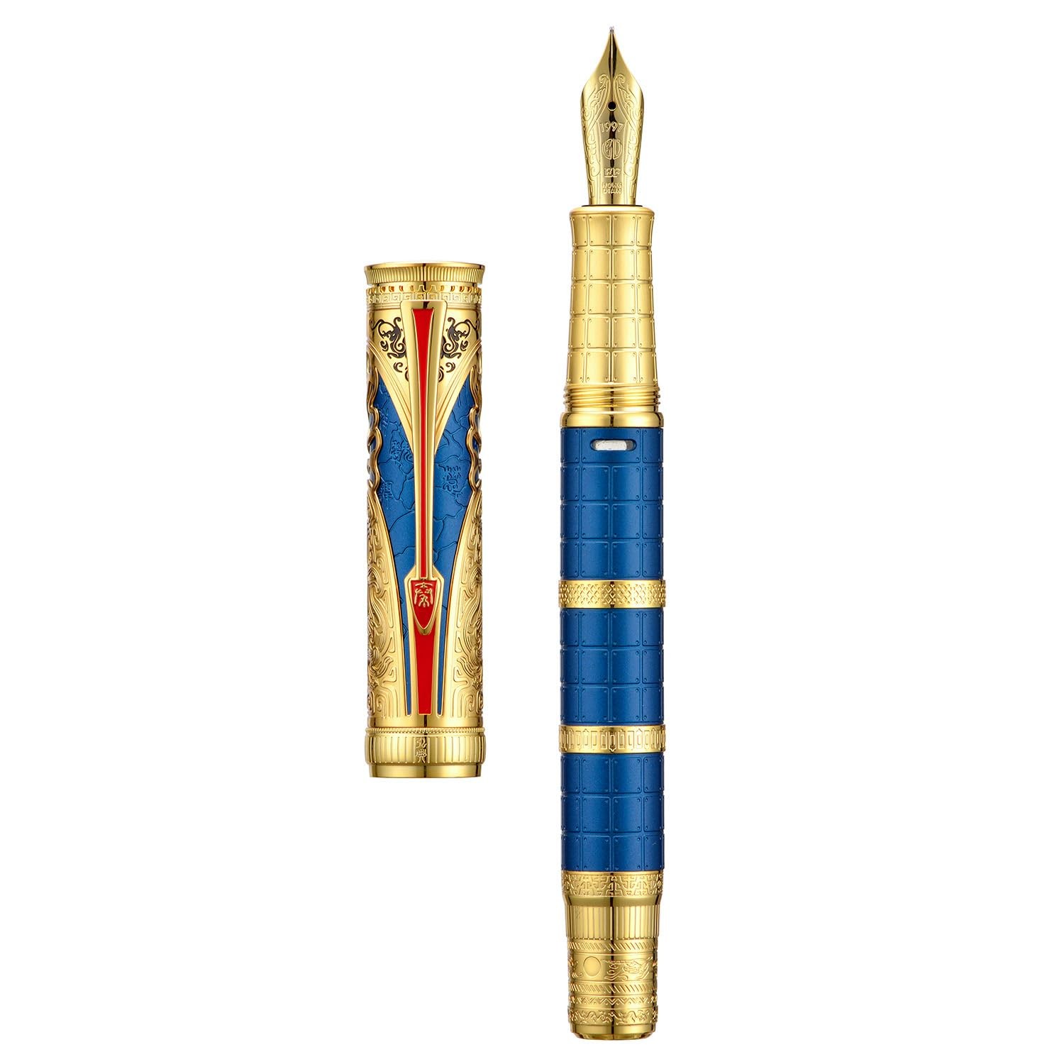 Hong Dian D5 Qin Dynasty Fountain Pen Blue Gold Fine Piston Filling Pen Retro