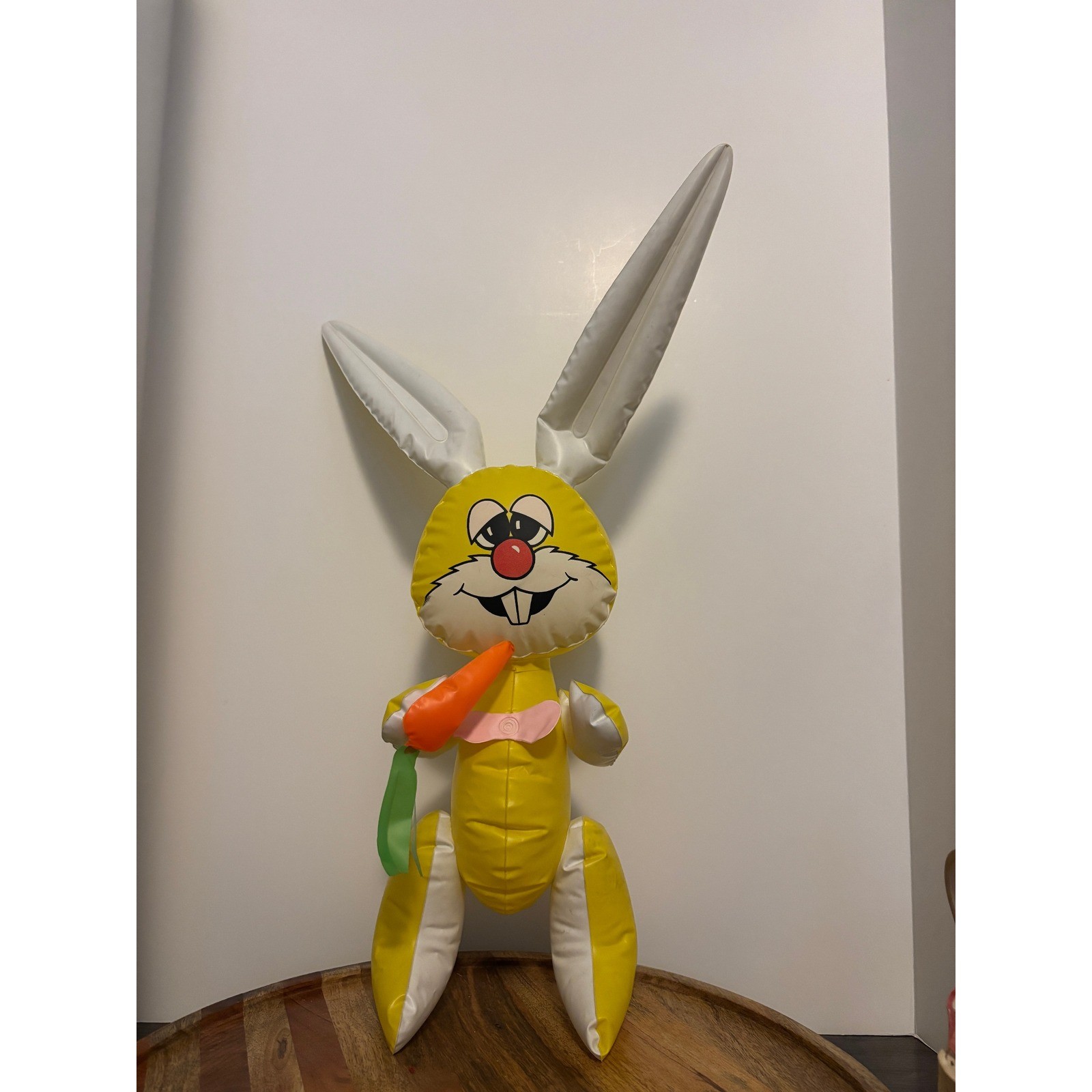 Vintage Yellow Inflatable Easter Bunny Rabbit with Carrot Decor 24 Inch Prop