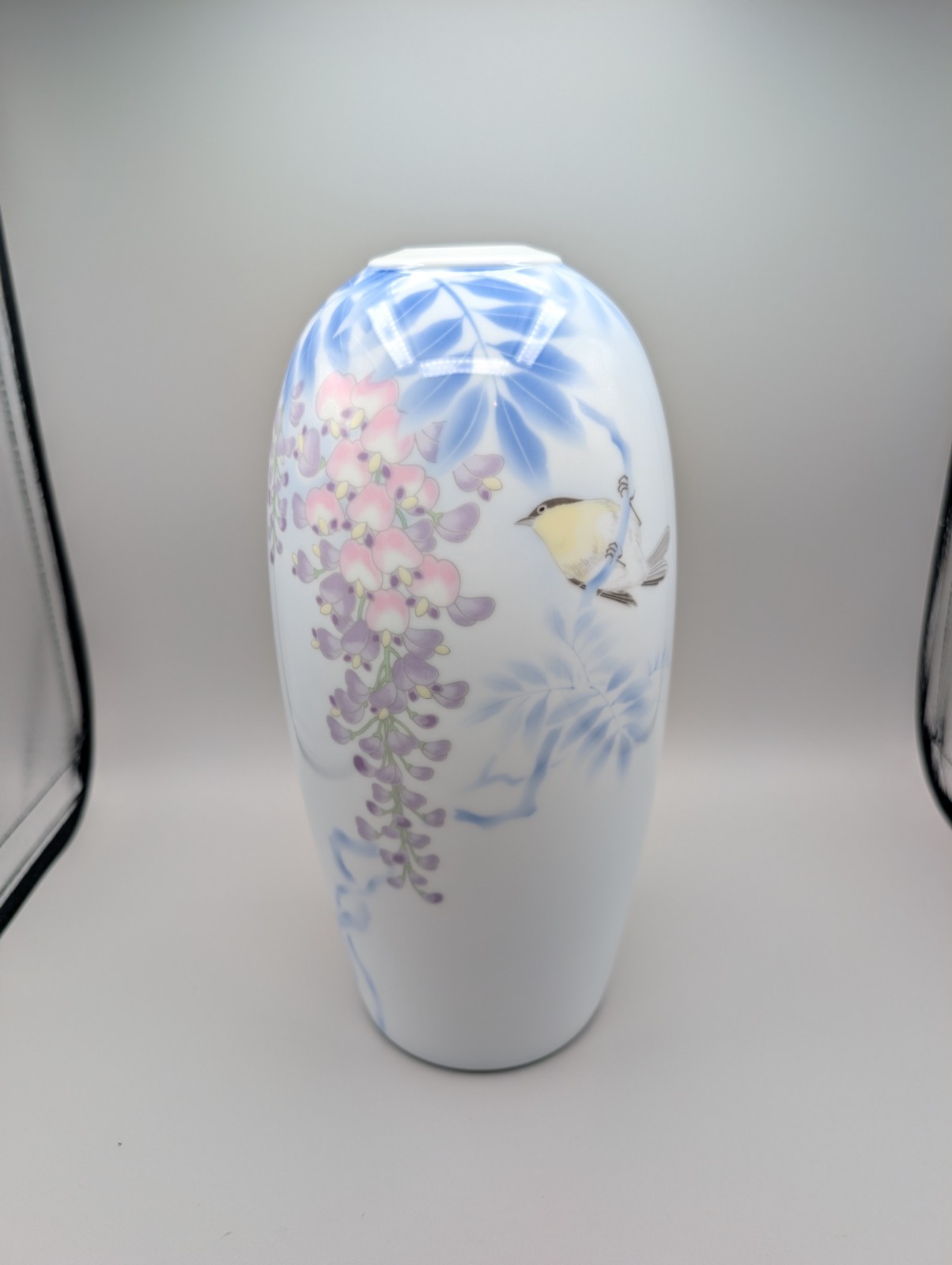 Vintage Japanese Fukagawa Arita Porcelain Vase - Wisteria & Bird - 10\