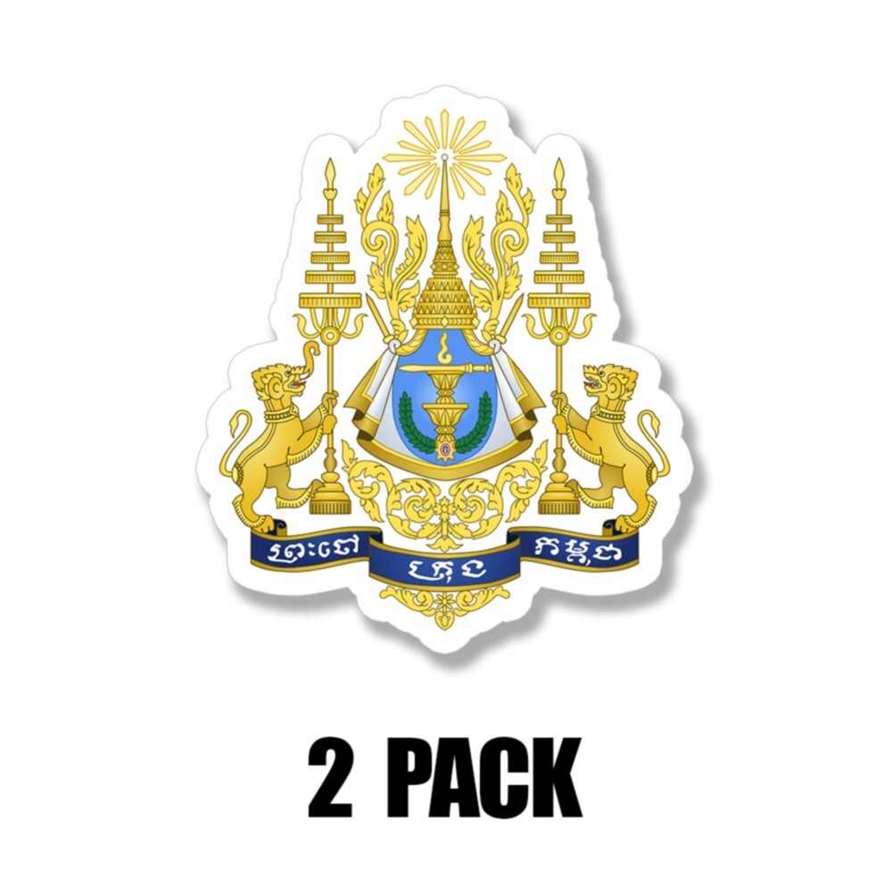 Royal Arms of Cambodia Sticker Vinyl Die-Cut Cambodian Flag Decal 4 INCH 2 PACK