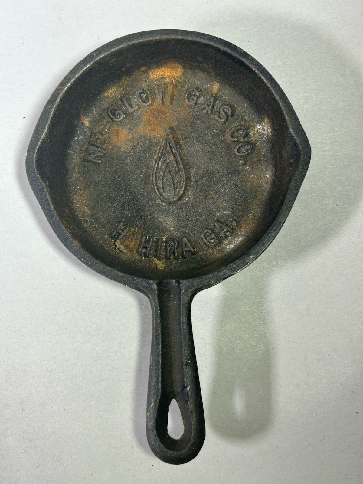 Vintage Ne-Glow Gas Co Hahira Georgia GA Advertising Mini Skillet Cast Iron