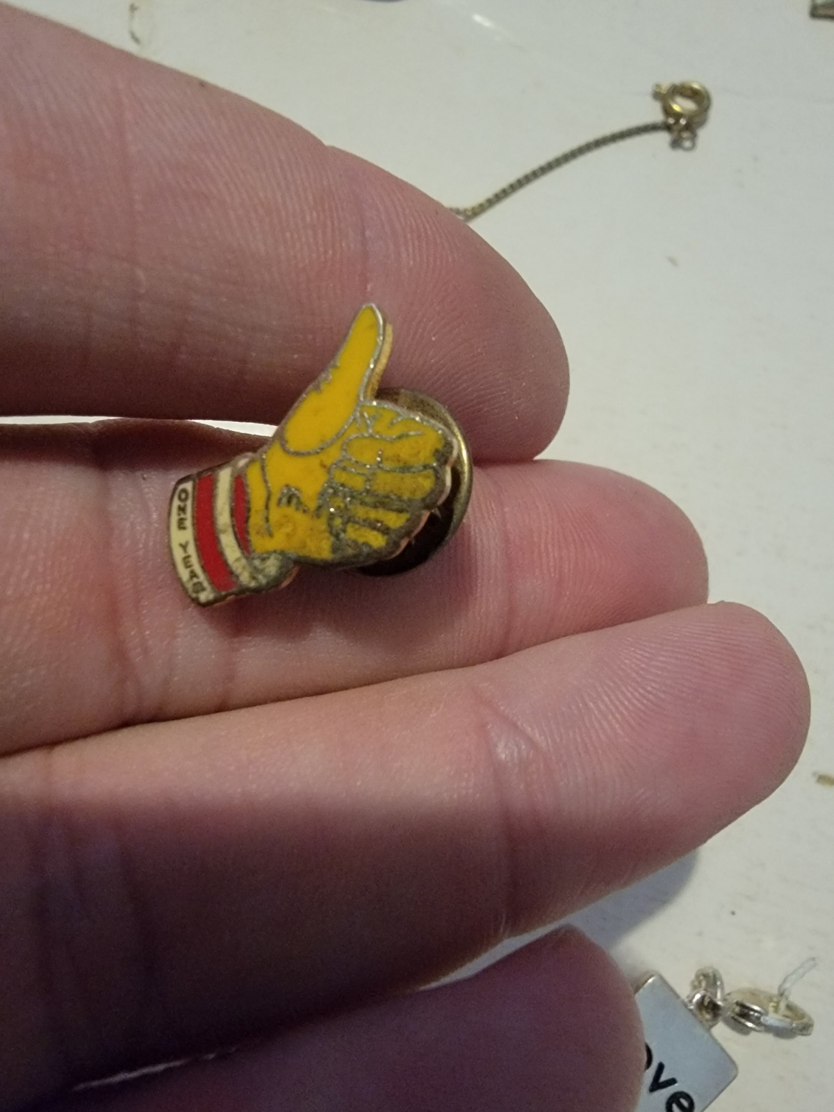 McDonald's One Year Pin Ronald hand glove employee button pinback thumbs up RARE