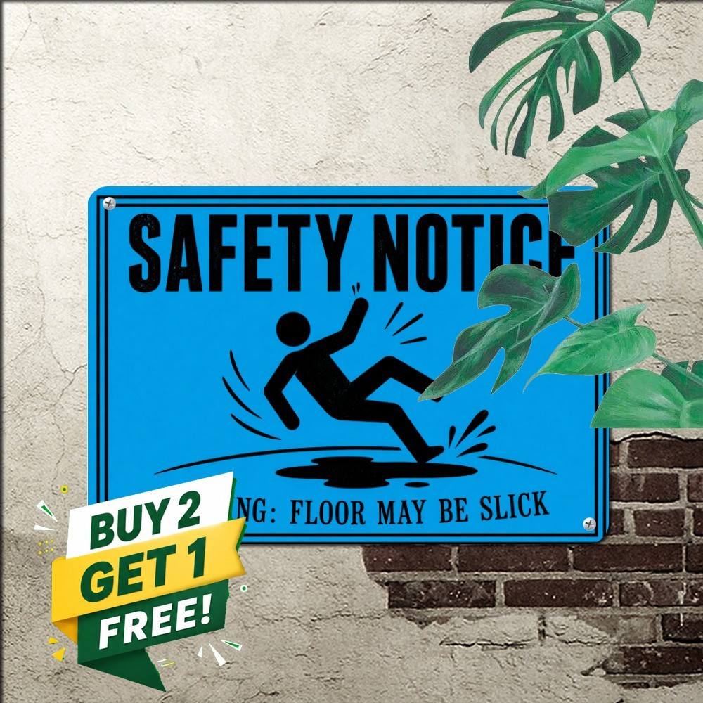 Caution Slippery Surface Tin Sign Blue Background Industrial Metal Plaque