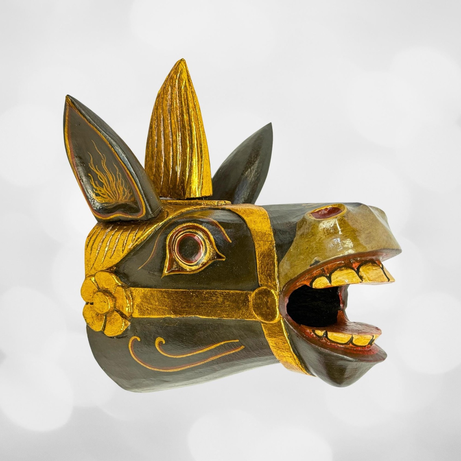 Balinese Horse Mask Wall Decor Hand Carved Wood Carving Bali Folk Art Indonesian