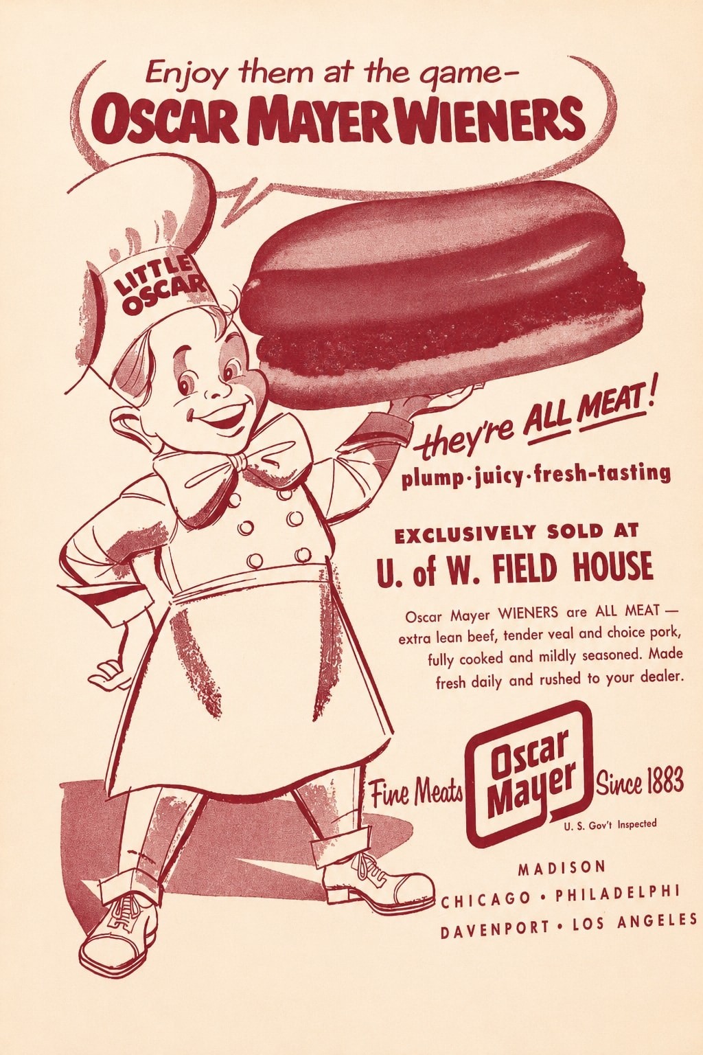 Vintage Oscar Mayer Wieners 🍔 24x36” Retro Food Ad Poster 1950s Premium 💎