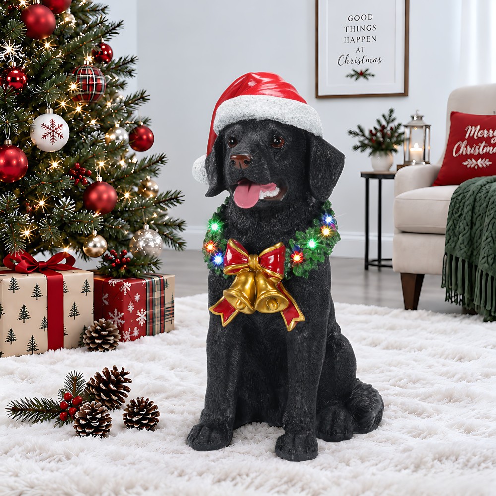 Lighted Christmas Labrador Retriever Dog Statue, Santa Hat Puppy Figurine Lighted Christmas Labrador Retriever Dog Statue, Santa Hat Puppy Figurine
