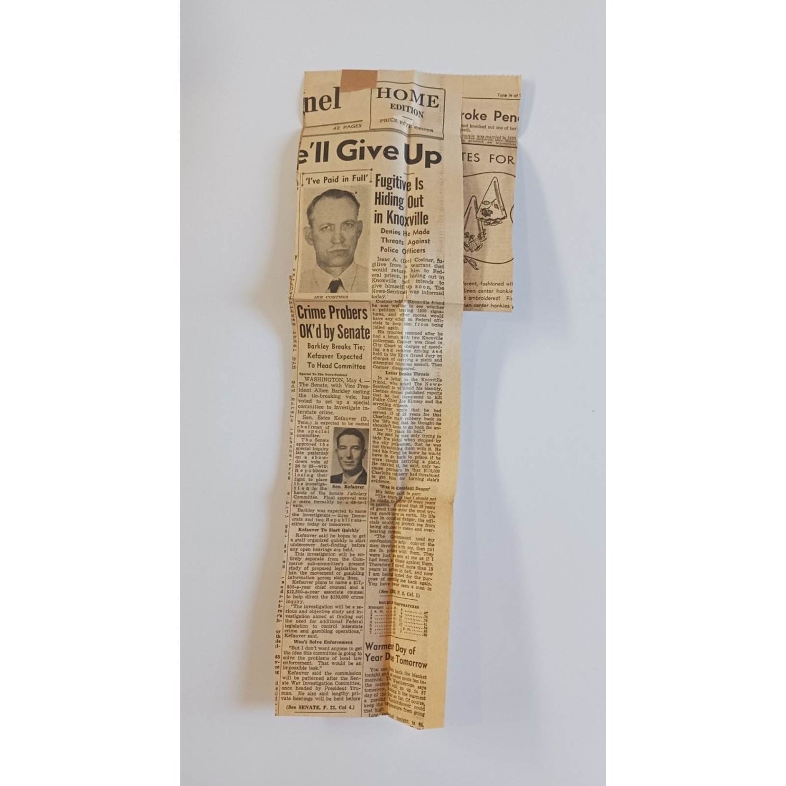1940s Knoxville News-Sentinel Crime Probers OK\'d by Senate Estes Kefauver TN