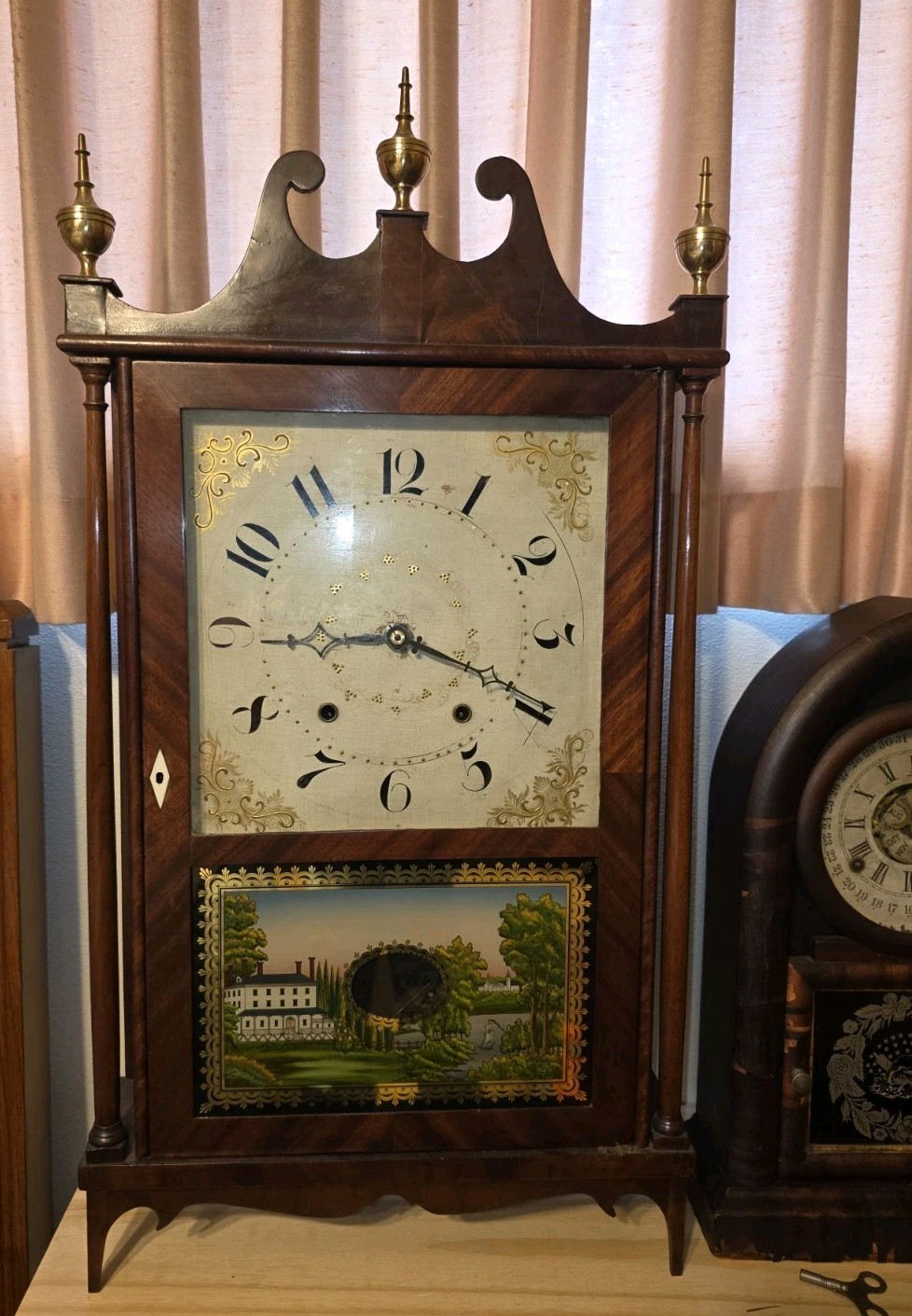 Antique Charles Kirk Pillar And Scroll Clock