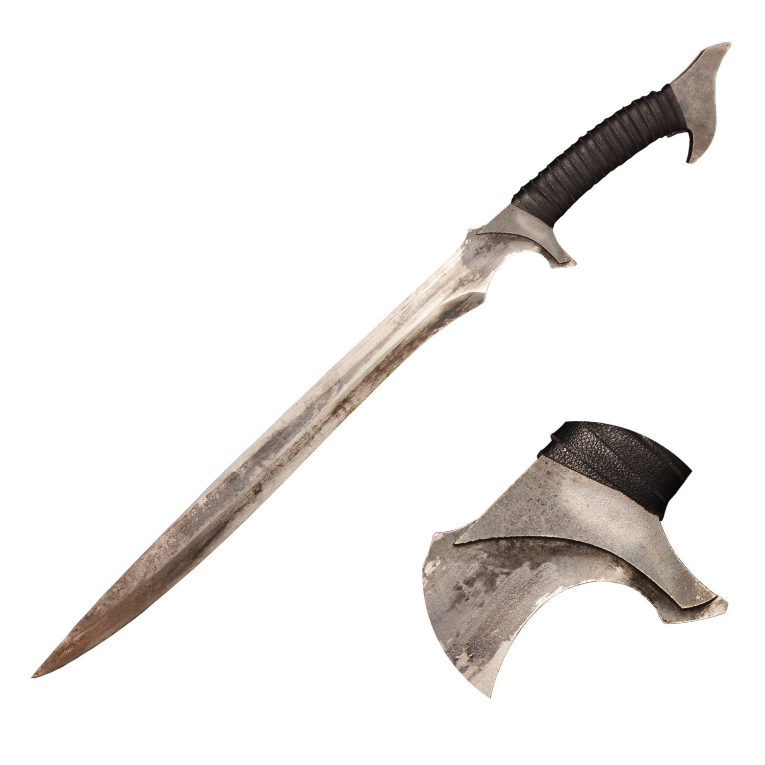 Full Tang Spring Steel Medieval Fantasy Sword, Cord Wrap Handle Leather Sheath.