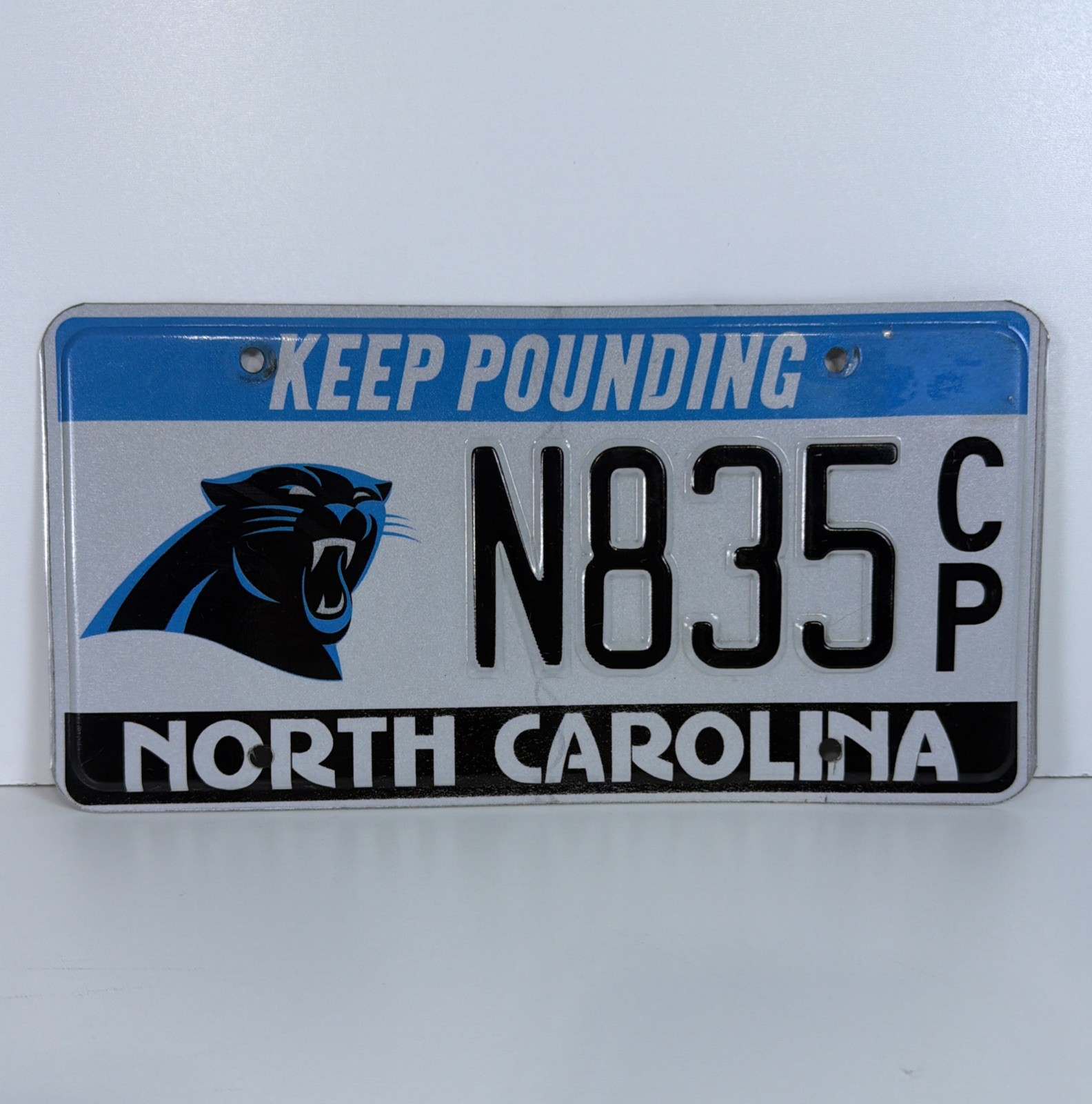 North Carolina Panthers License Plate KEEP POUNDING NFL Football Charlotte NC EX