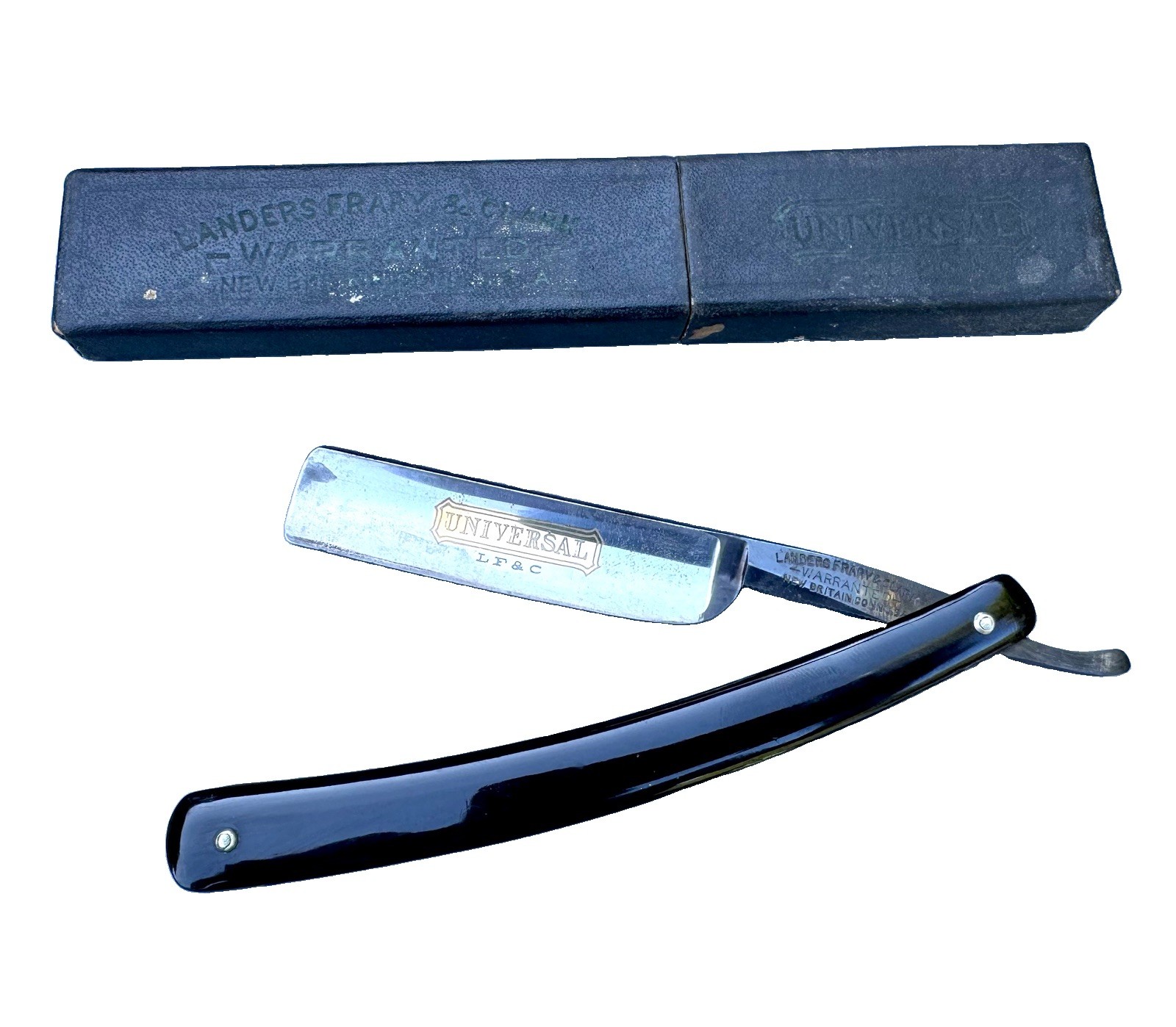 Vintage Landers Frary & Clark #349 Universal Straight Razor Warranted With Box Vintage Landers Frary & Clark #349 Universal Straight Razor Warranted With Box