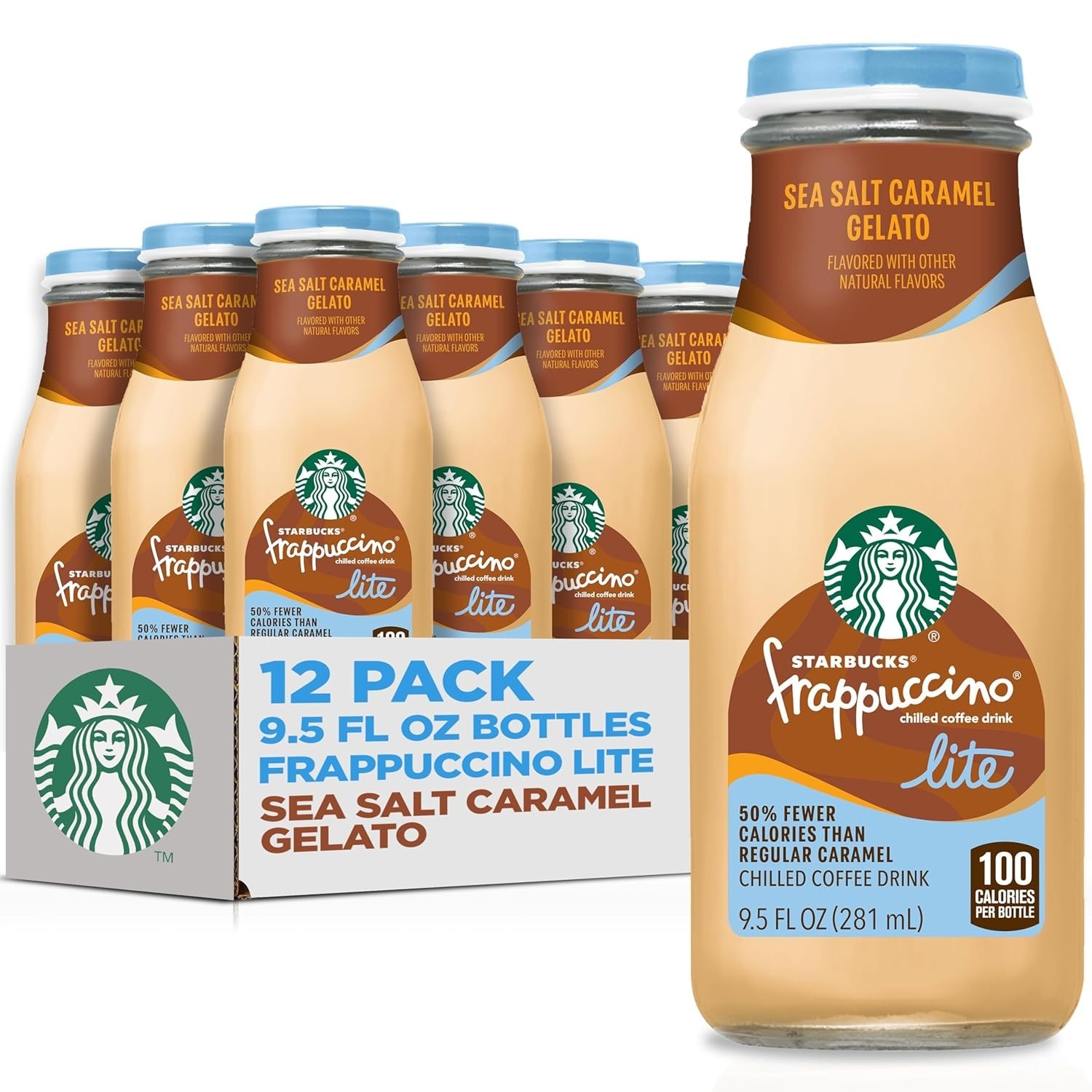 Starbucks Frappuccino Lite, Sea Salt Caramel Gelato, 9.5 Fl Oz Bottles 12 Packs