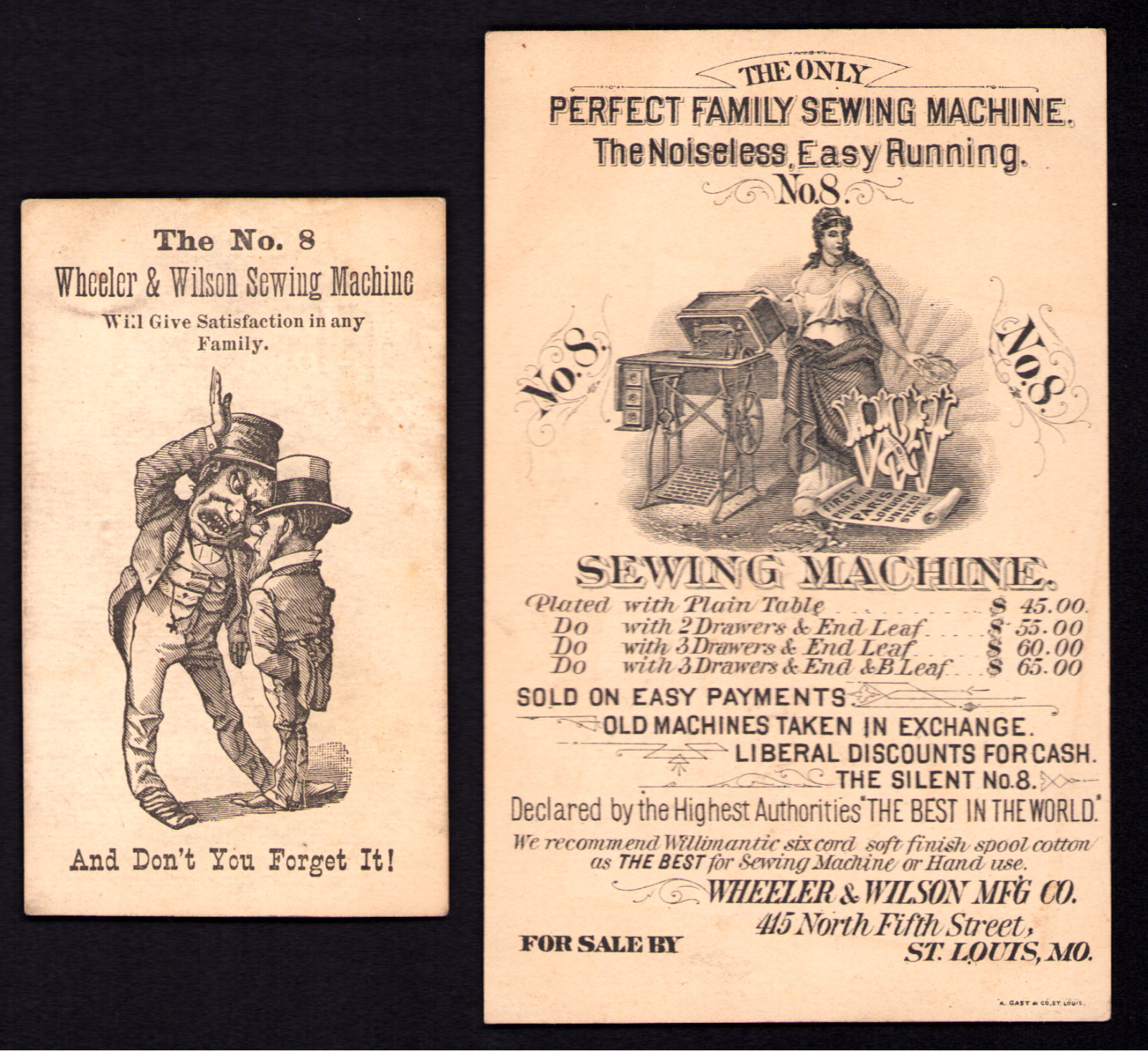1880s Victorian Trade Card Wheeler & Wilson\'s Sewing Machines Plus Business Card