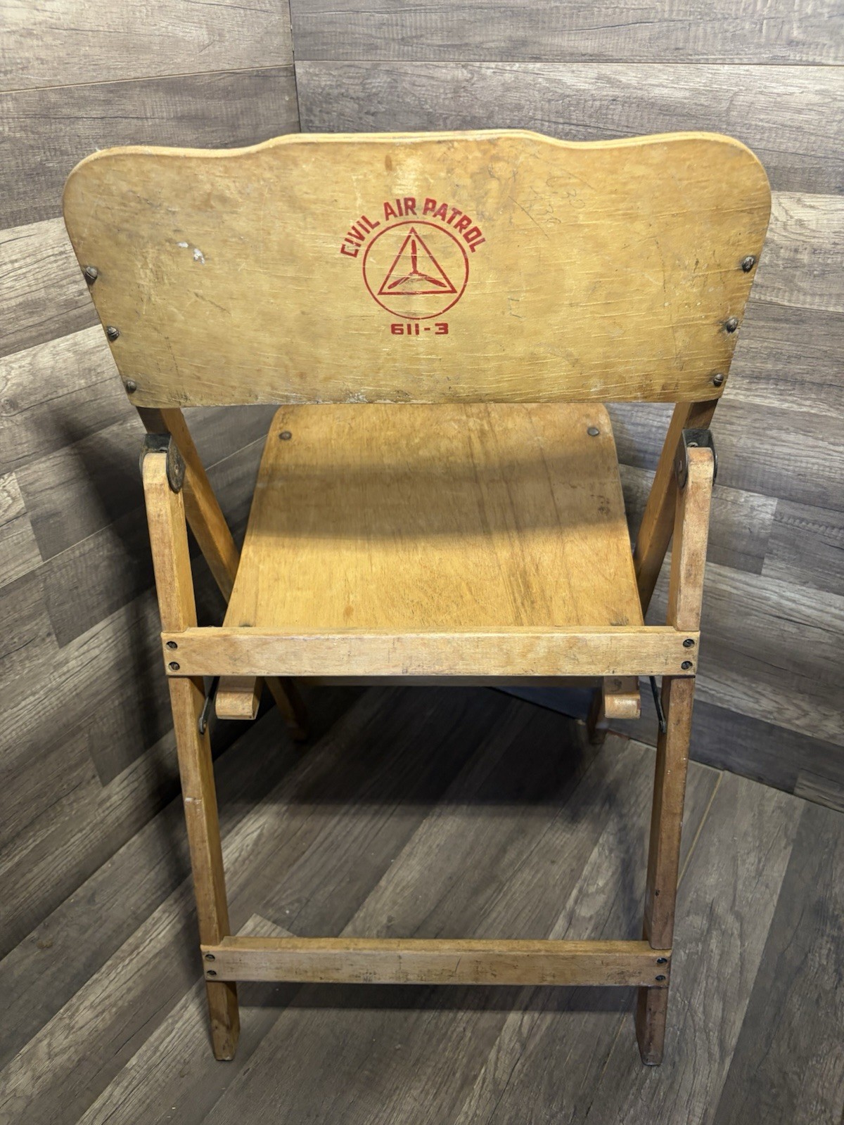 Collector Rare Vintage Ww2 Civil Air Patrol Wooden Folding Chair Museum