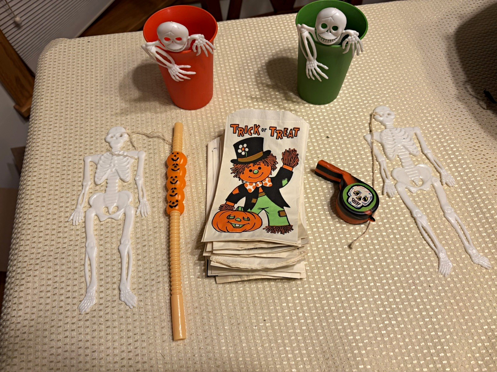 Vintage Halloween Lot 1970s 1980s Imperial Toy Skeletons Fun World Bags Whistle